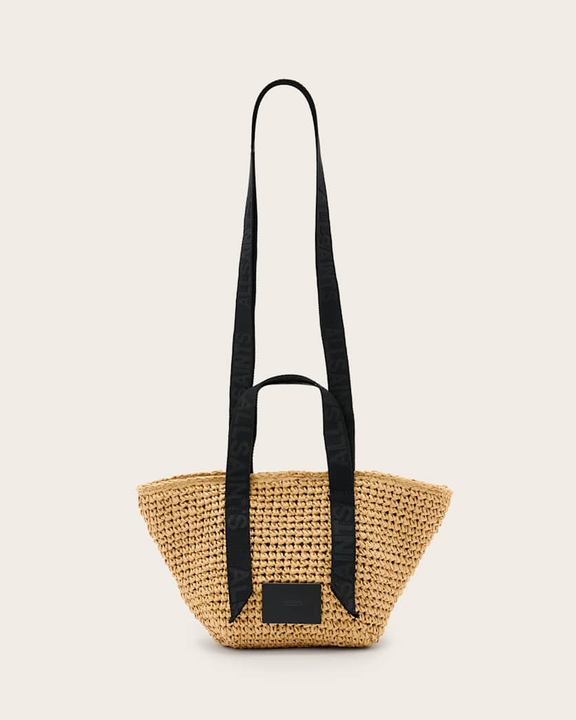 all saints Celayne Mini Straw Tote Bag Almond
