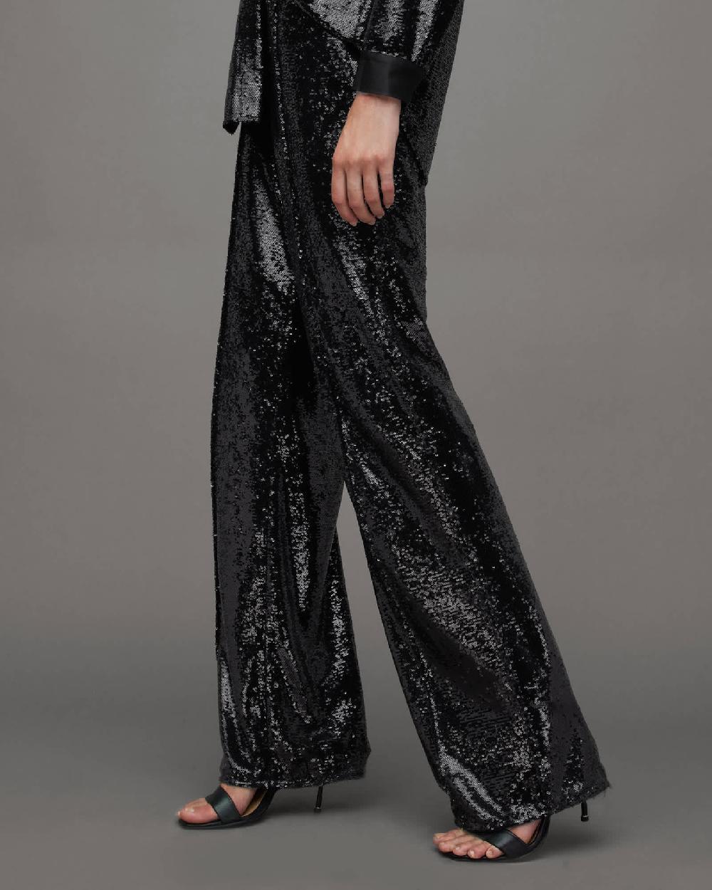 All Saints Charli Sequin Wide Leg Pants Black