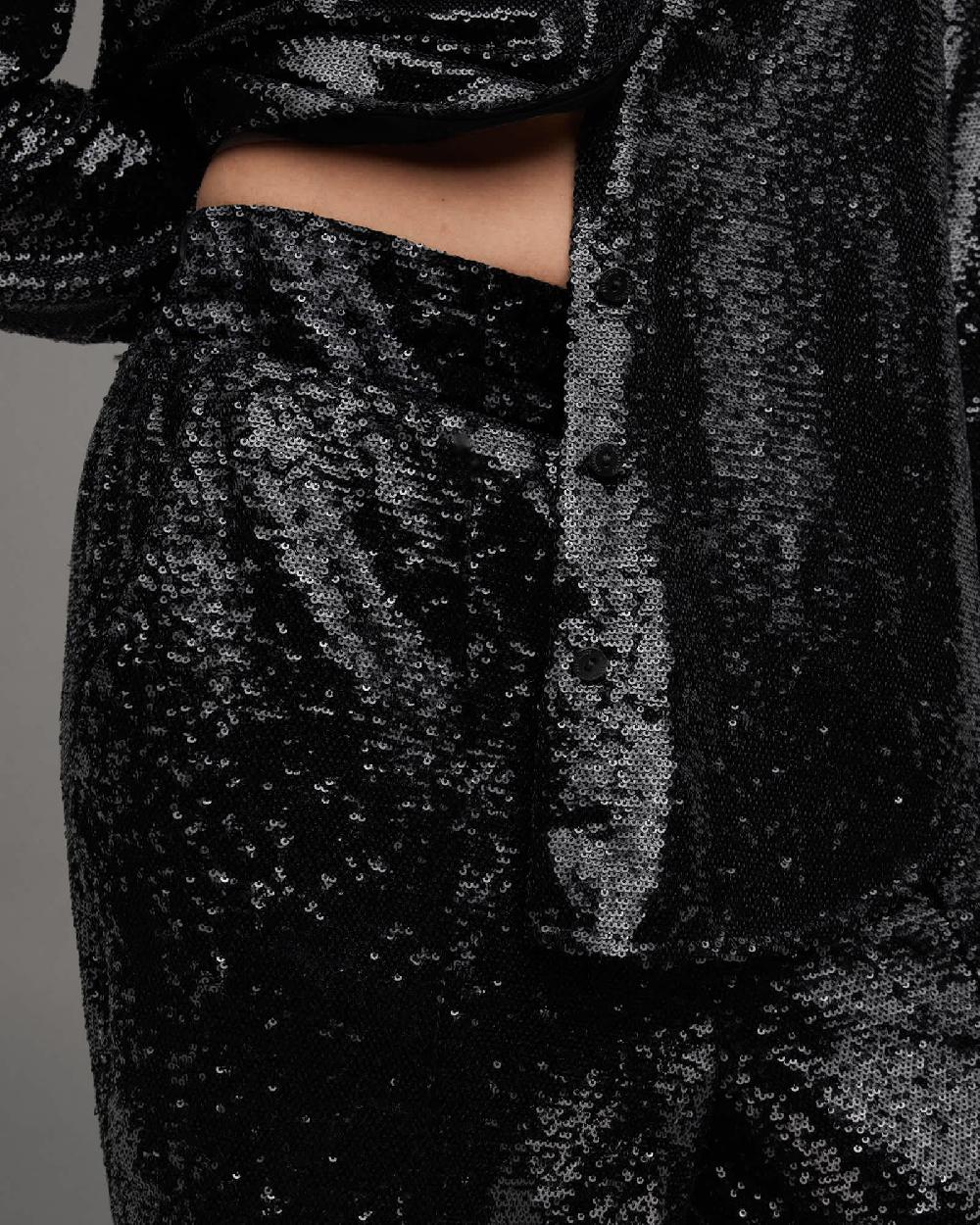 All Saints Charli Sequin Wide Leg Pants Black
