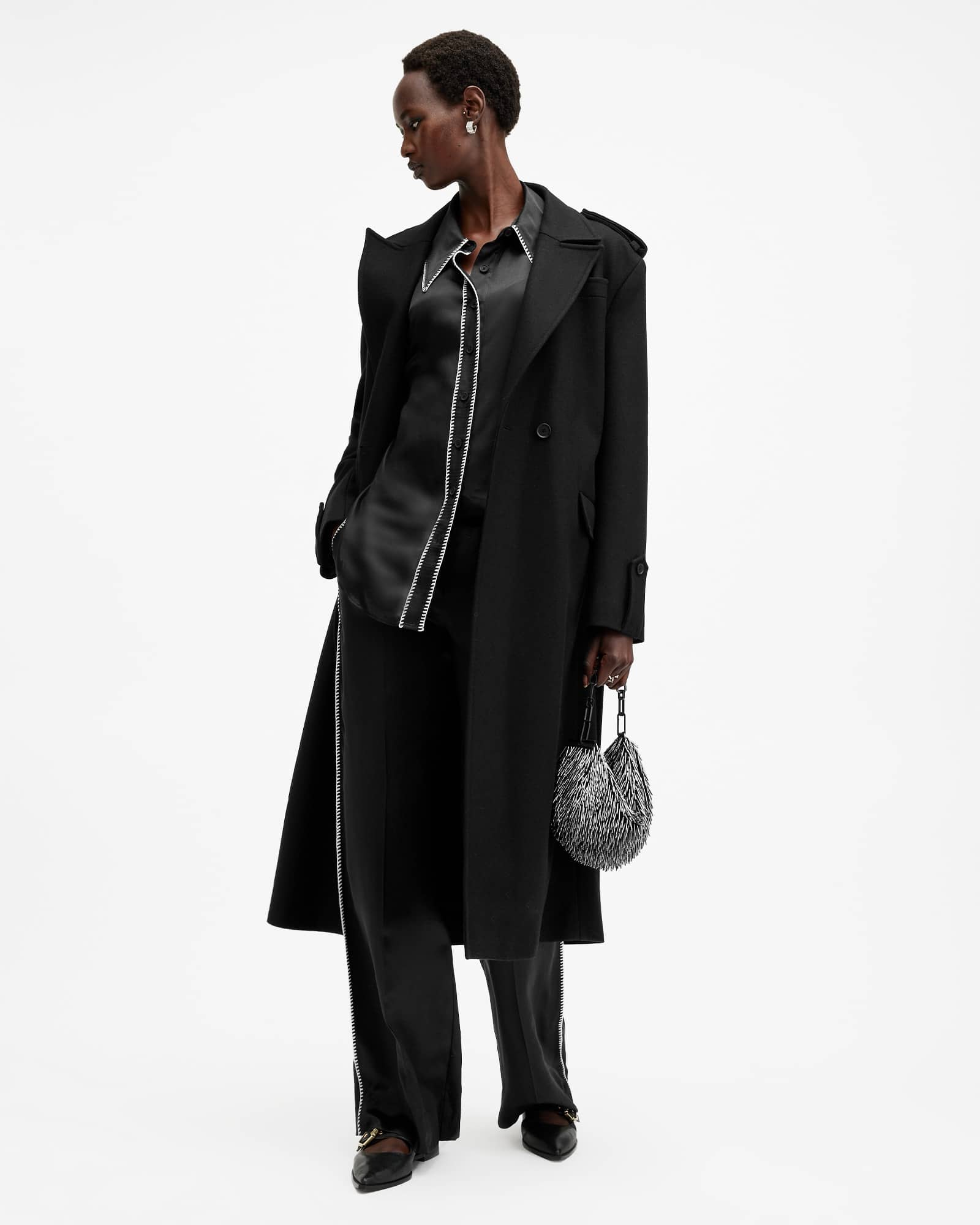 All Saints Charli Silk Blend Wide Leg Pants Black