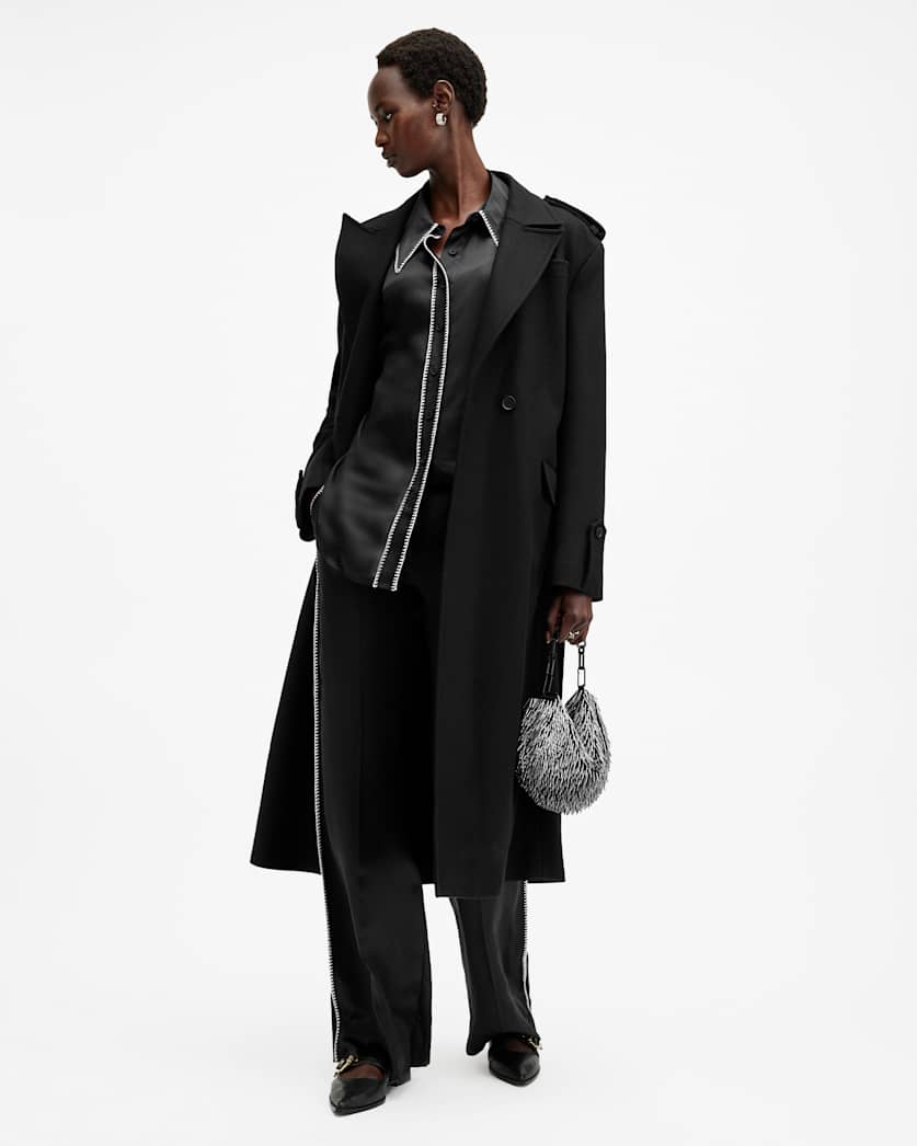 all saints Charli Silk Blend Wide Leg Pants Black