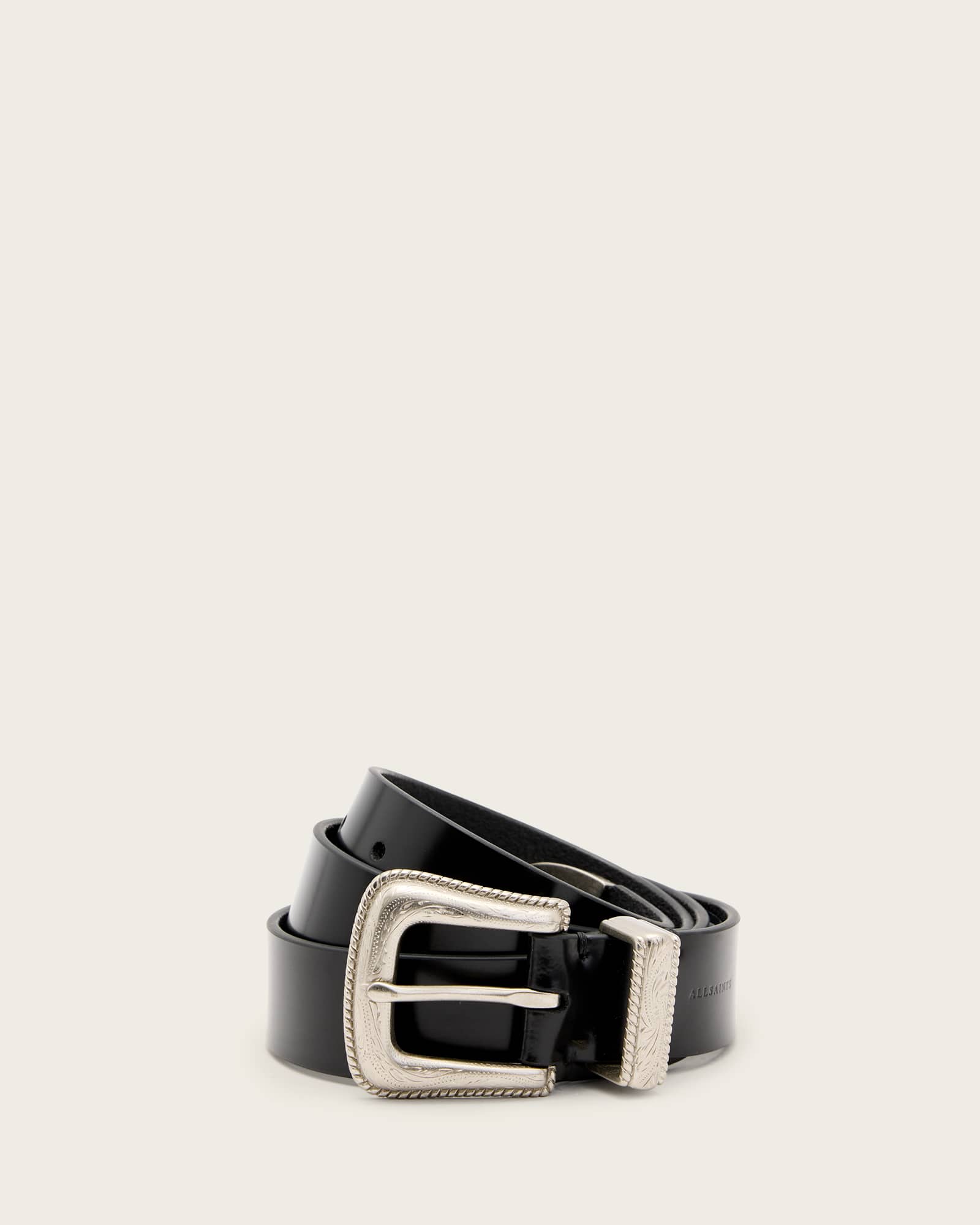 All Saints Chuck Leather Western Belt Black