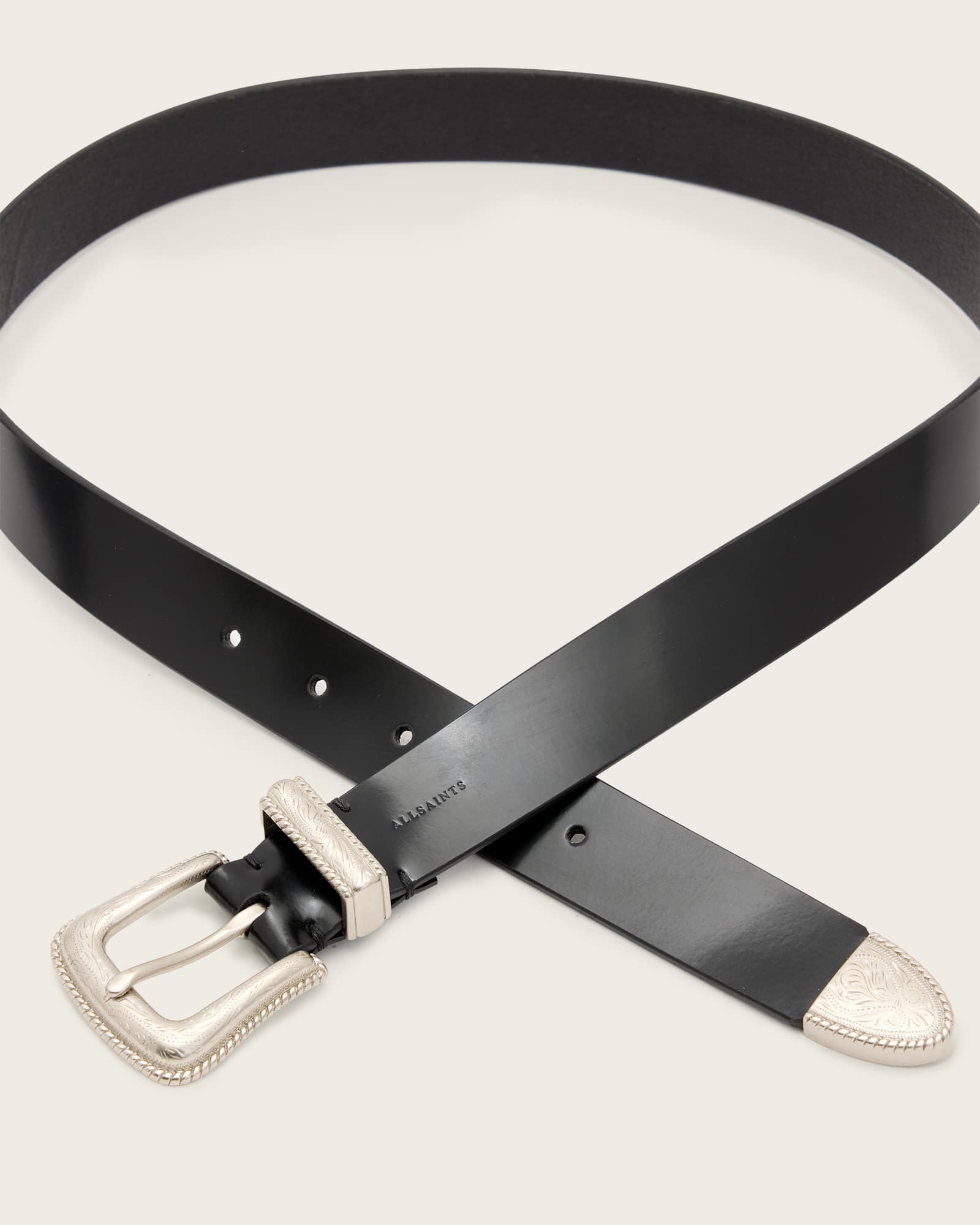 All Saints Chuck Leather Western Belt Black