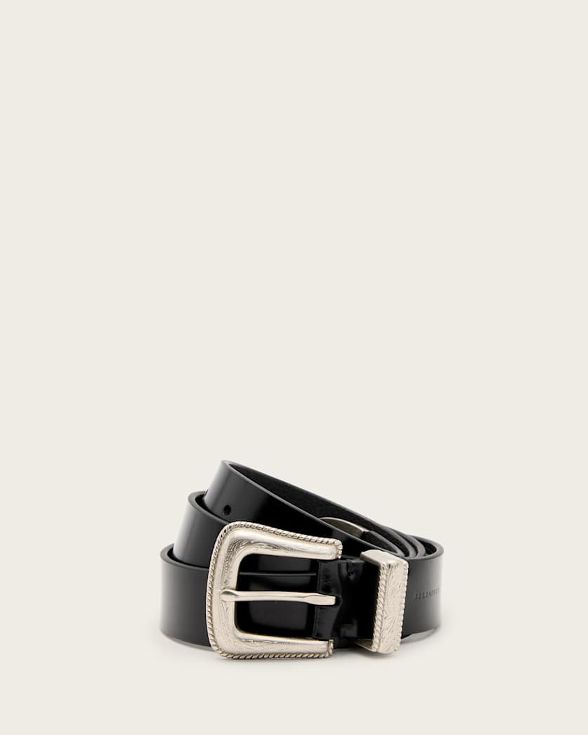 all saints Chuck Leather Western Belt Black