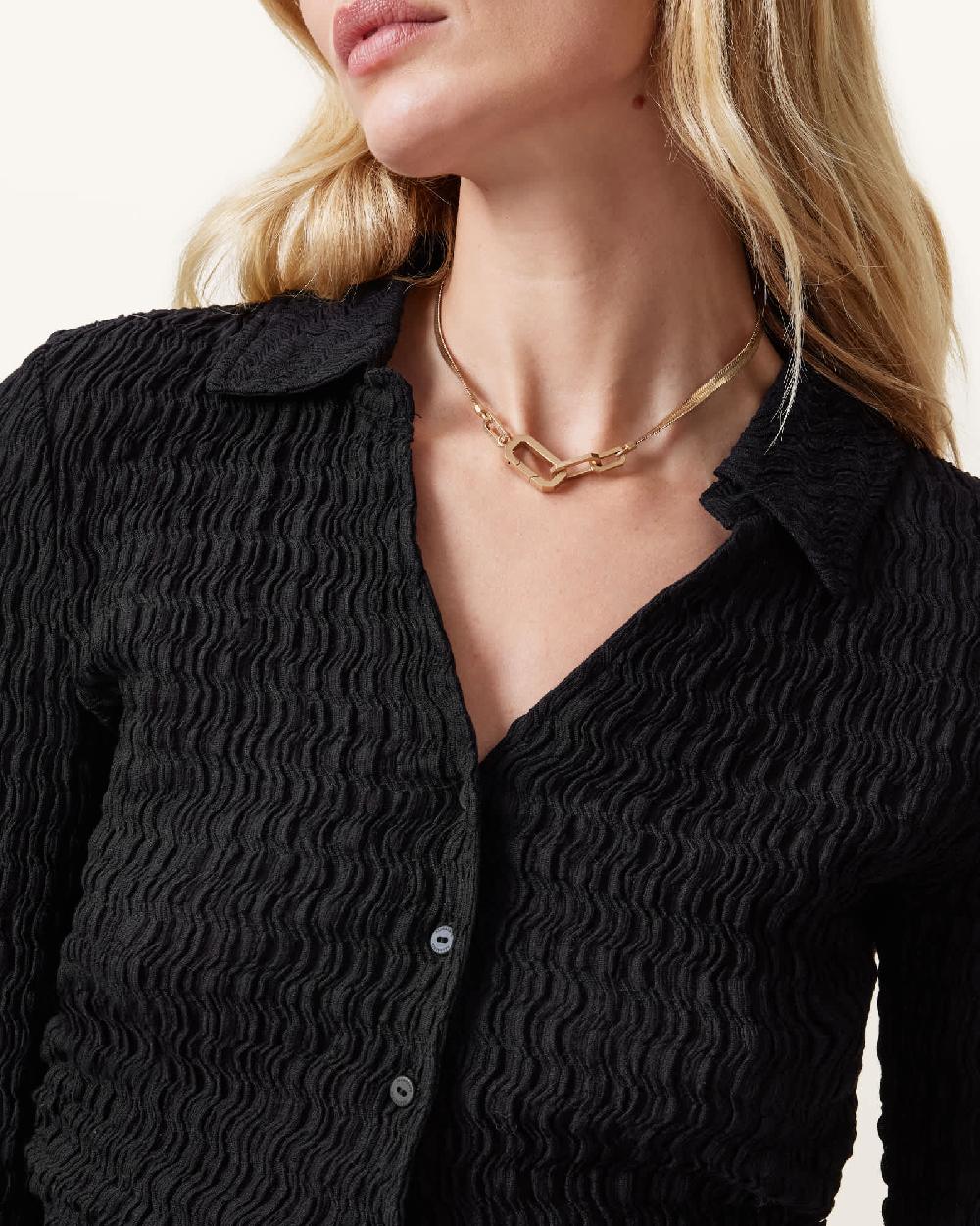 All Saints Connie Slim Fit Open Neck Shirt Black