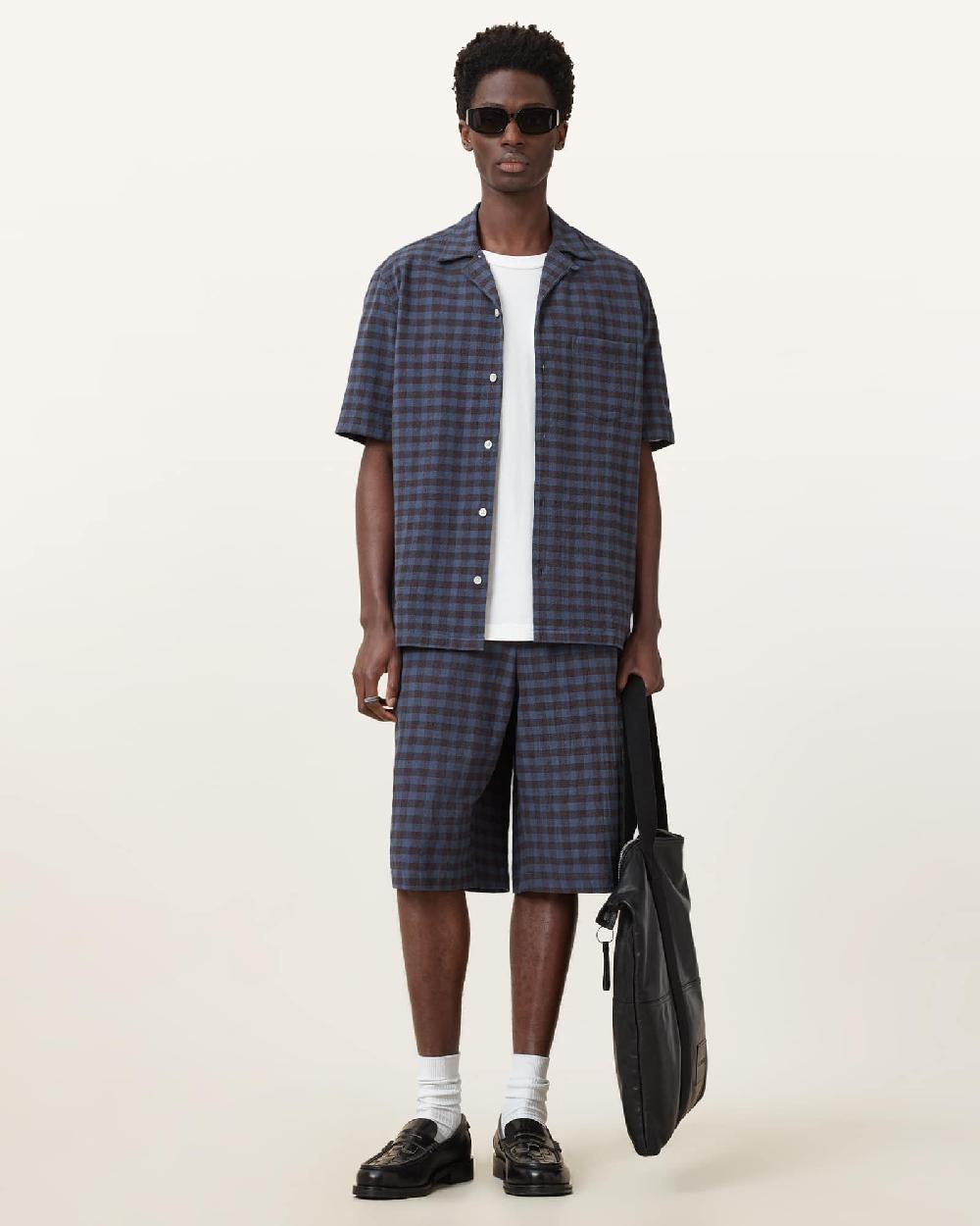 All Saints Cooper Check Shorts Amalfi Blue