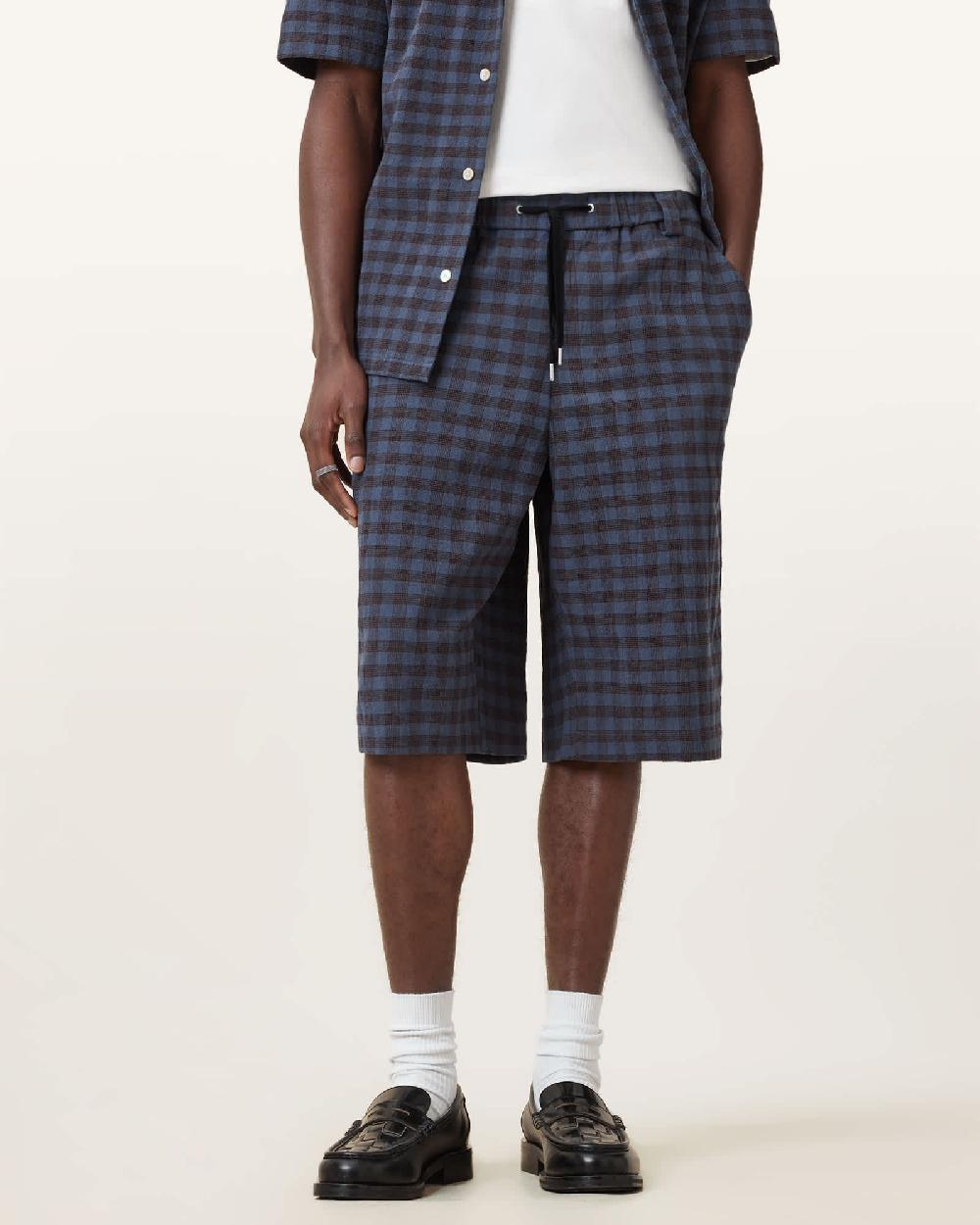 All Saints Cooper Check Shorts Amalfi Blue