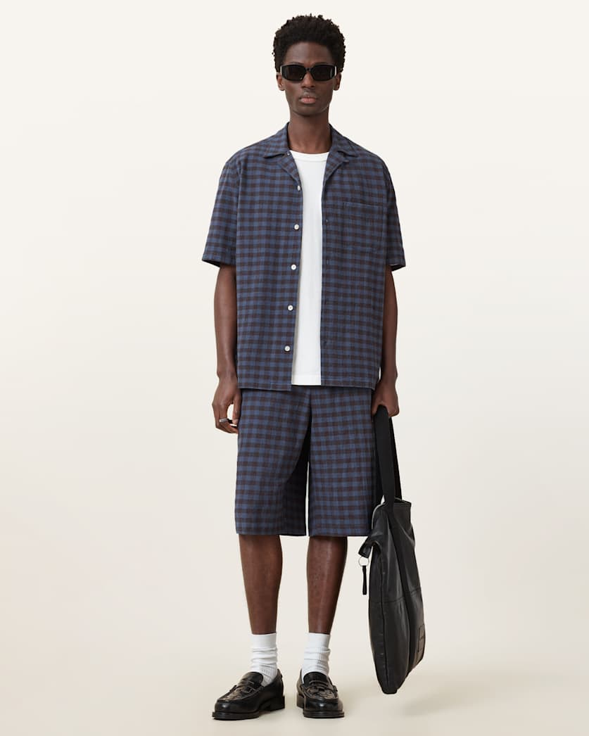 all saints Cooper Check Shorts Amalfi Blue