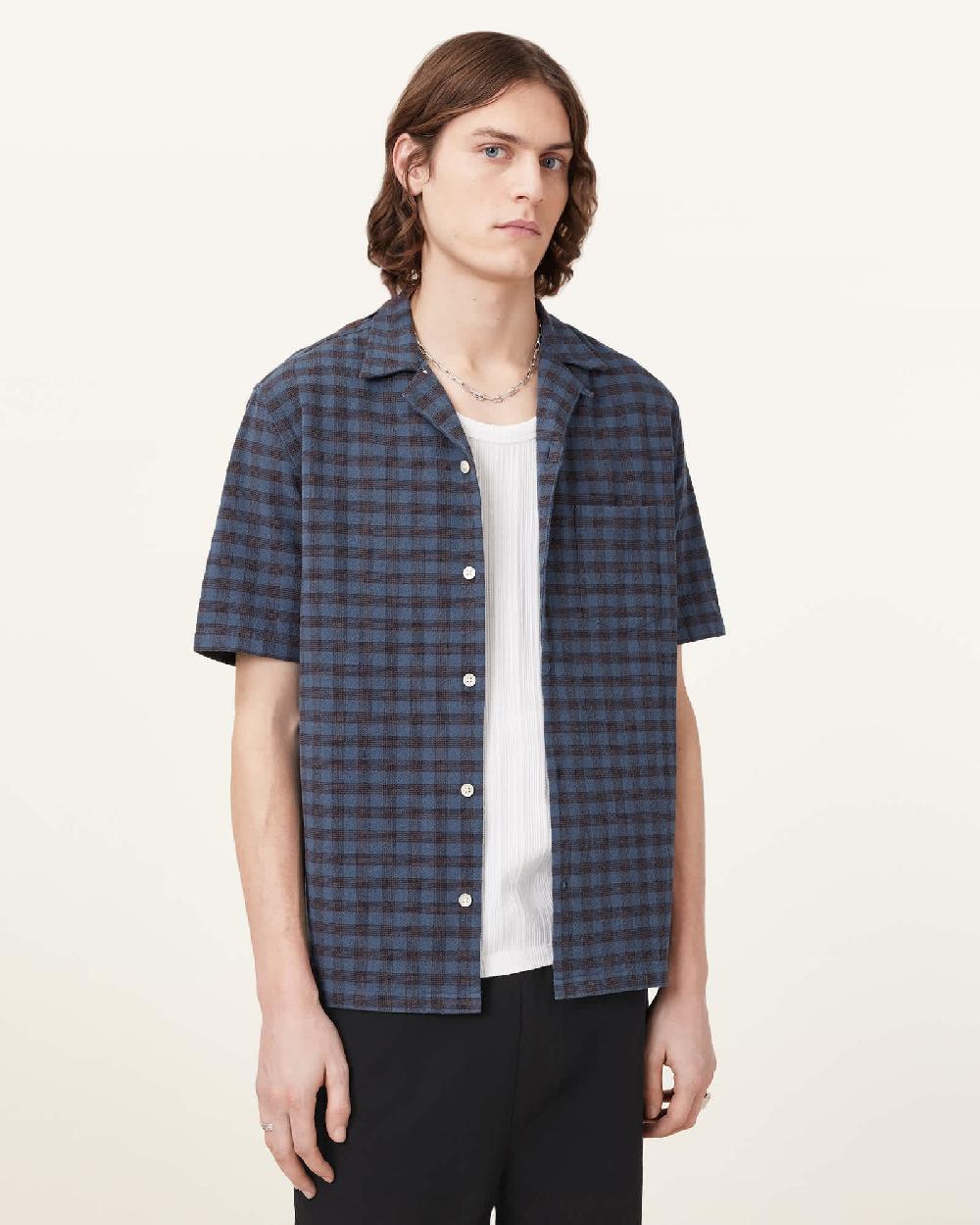 All Saints Cooper Short Sleeve Shirt Amalfi Blue