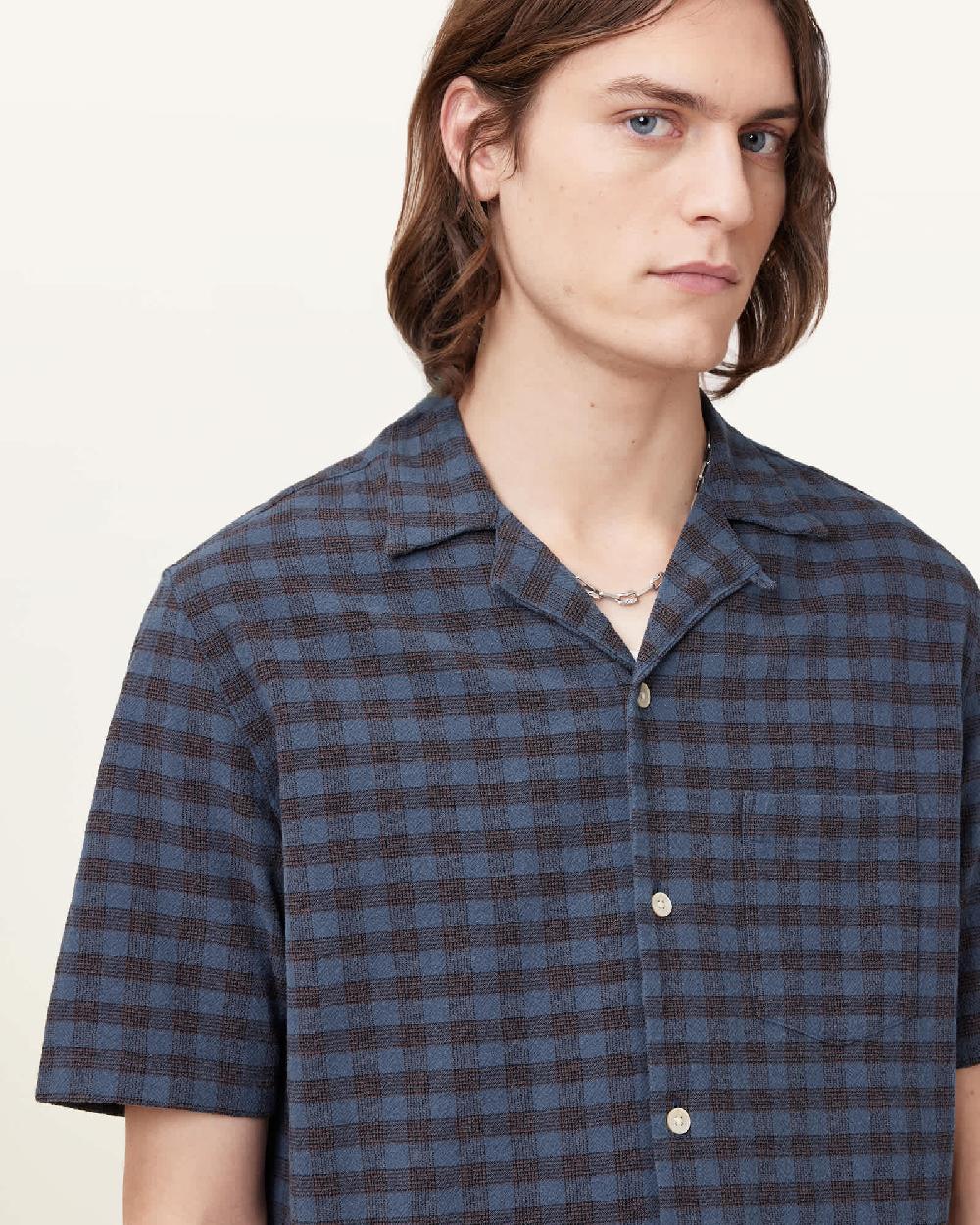 All Saints Cooper Short Sleeve Shirt Amalfi Blue