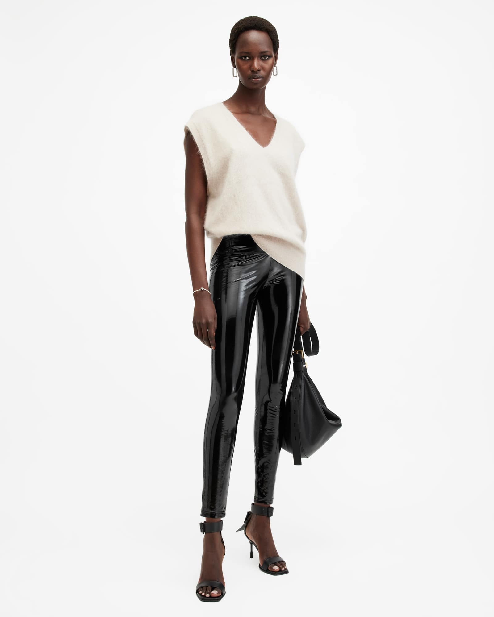 All Saints Cora High-Rise Shine Leggings Black