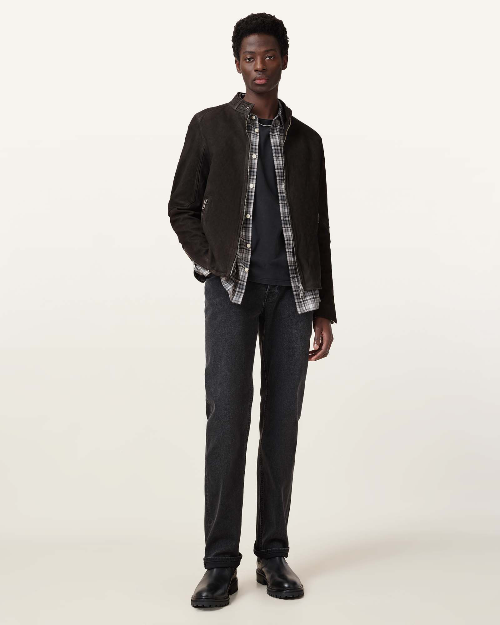 All Saints Cora Suede Jacket Anthracite Grey