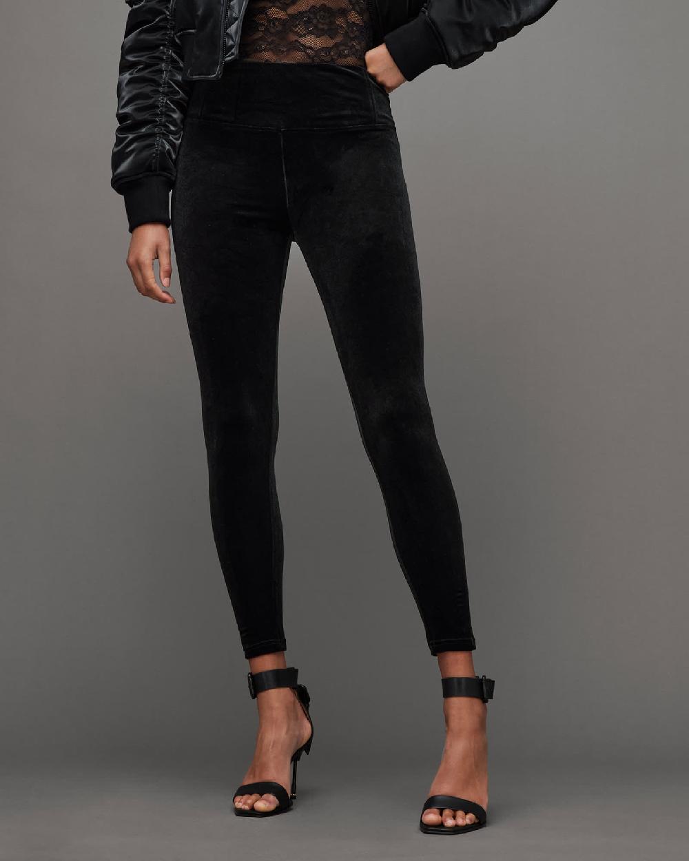 All Saints Cora Velvet Skinny Leggings Black