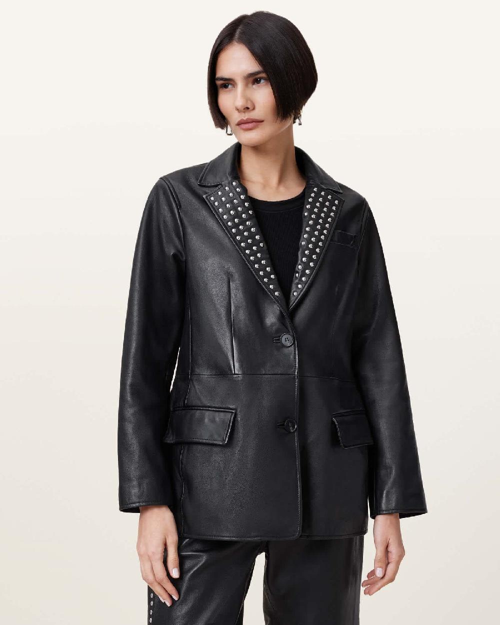 All Saints Corinna Studded Blazer Black