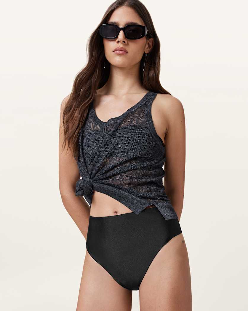 all saints Court Bikini Bottoms BLACK SHIMMER