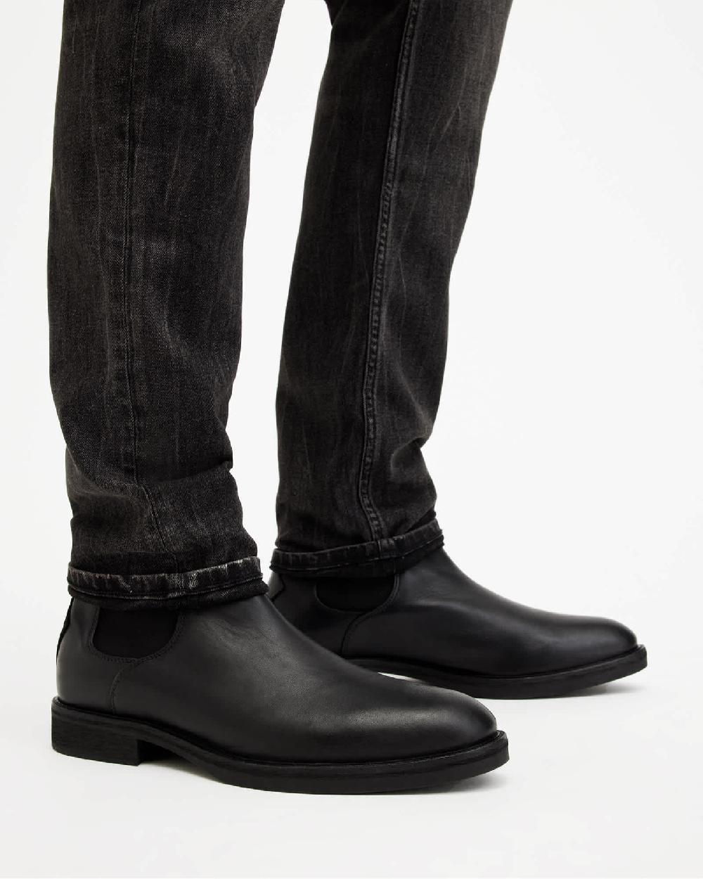 All Saints Creed Leather Chelsea Boots Black