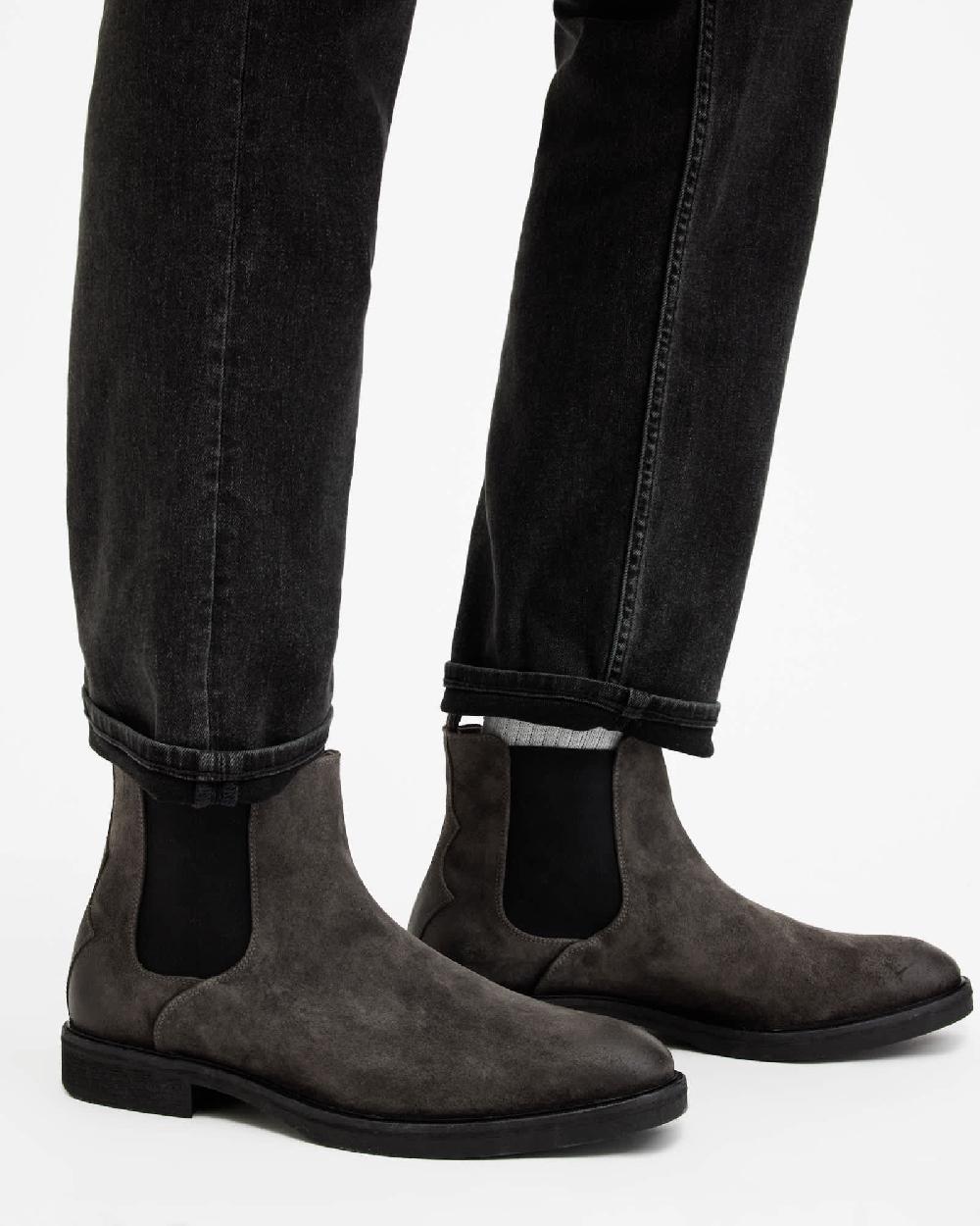 All Saints Creed Suede Chelsea Boots Charcoal Grey