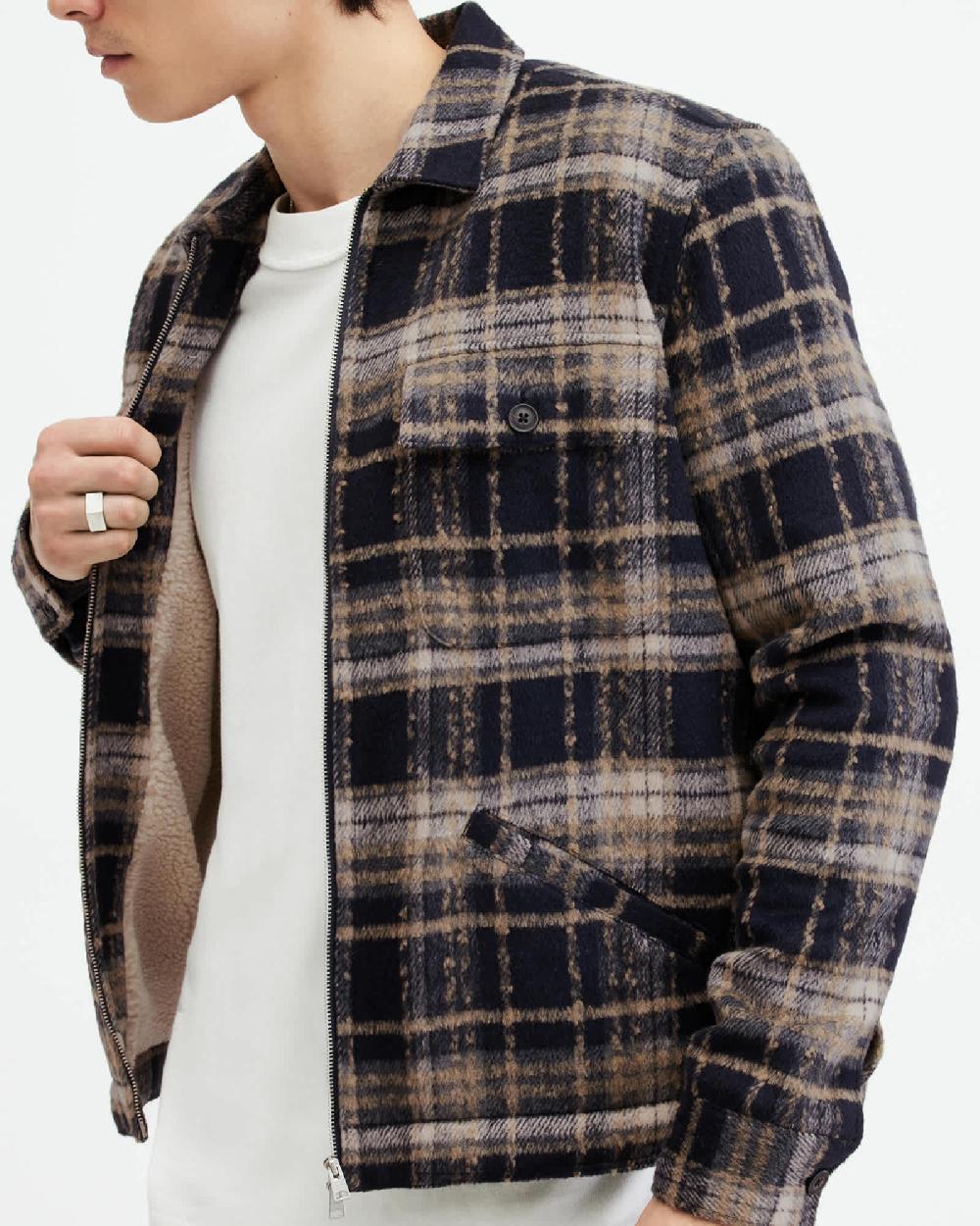 All Saints Crosby Checked Zip Jacket Marine Blue