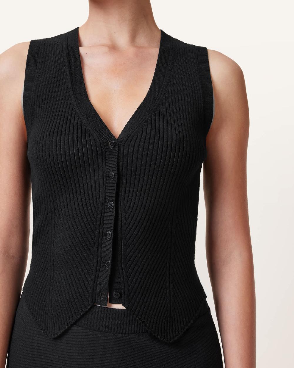 All Saints Cruz Ribbed Knitted Vest Black