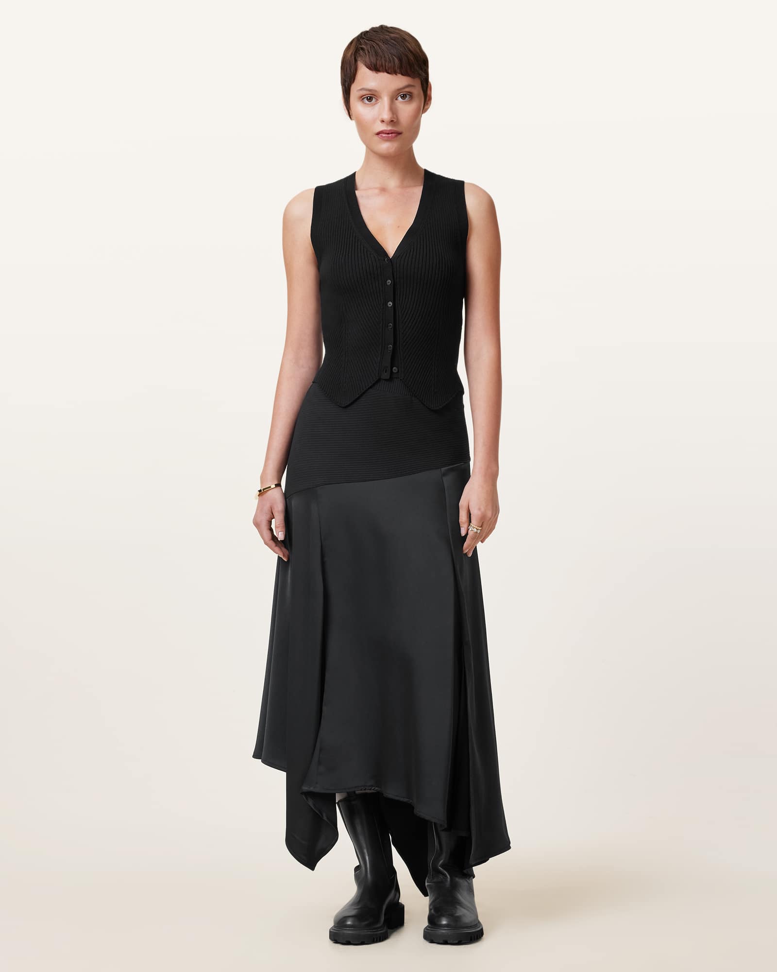 All Saints Cruz Ribbed Knitted Vest Black