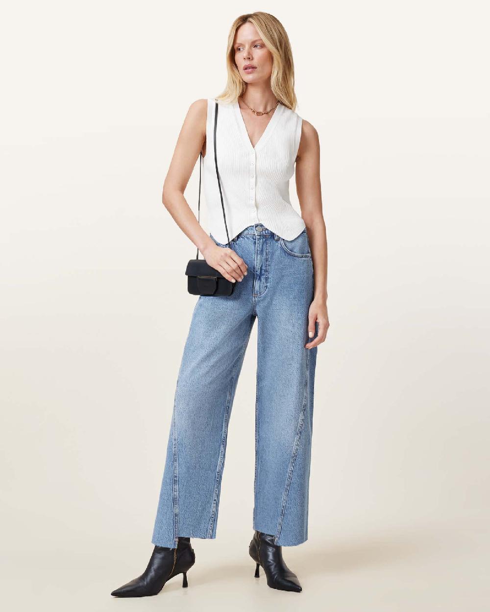 All Saints Cruz Ribbed Knitted Vest Chalk White