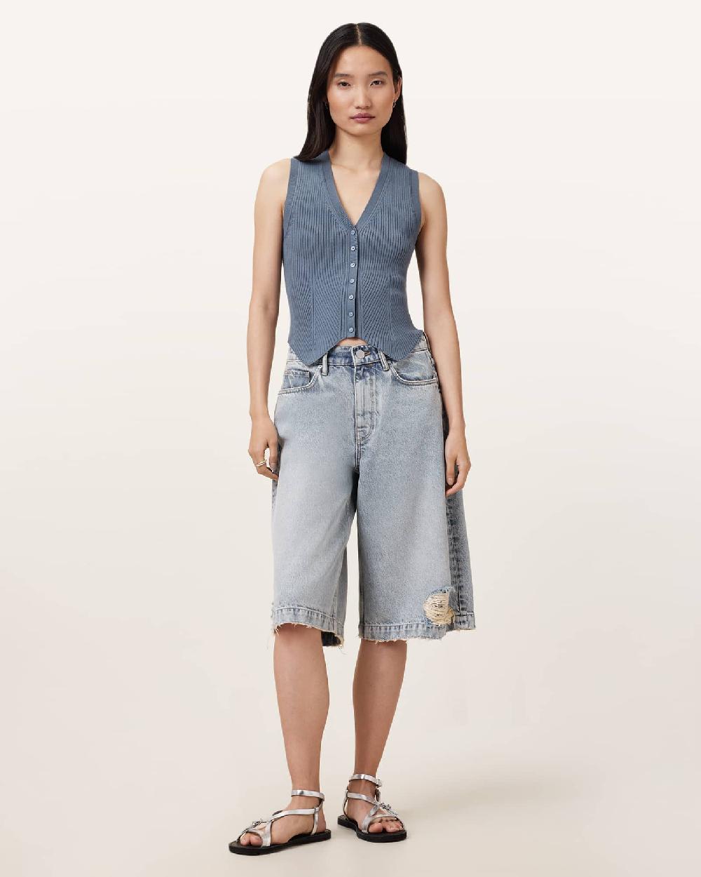 All Saints Cruz Ribbed Knitted Vest Flint Grey