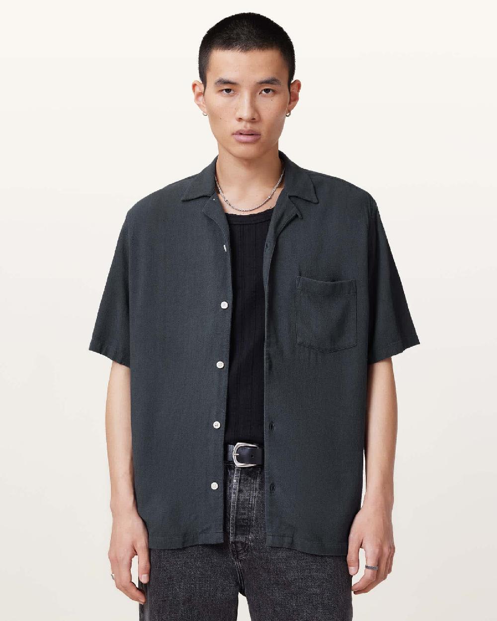 All Saints Cudi Short Sleeve Shirt Fountain Blue