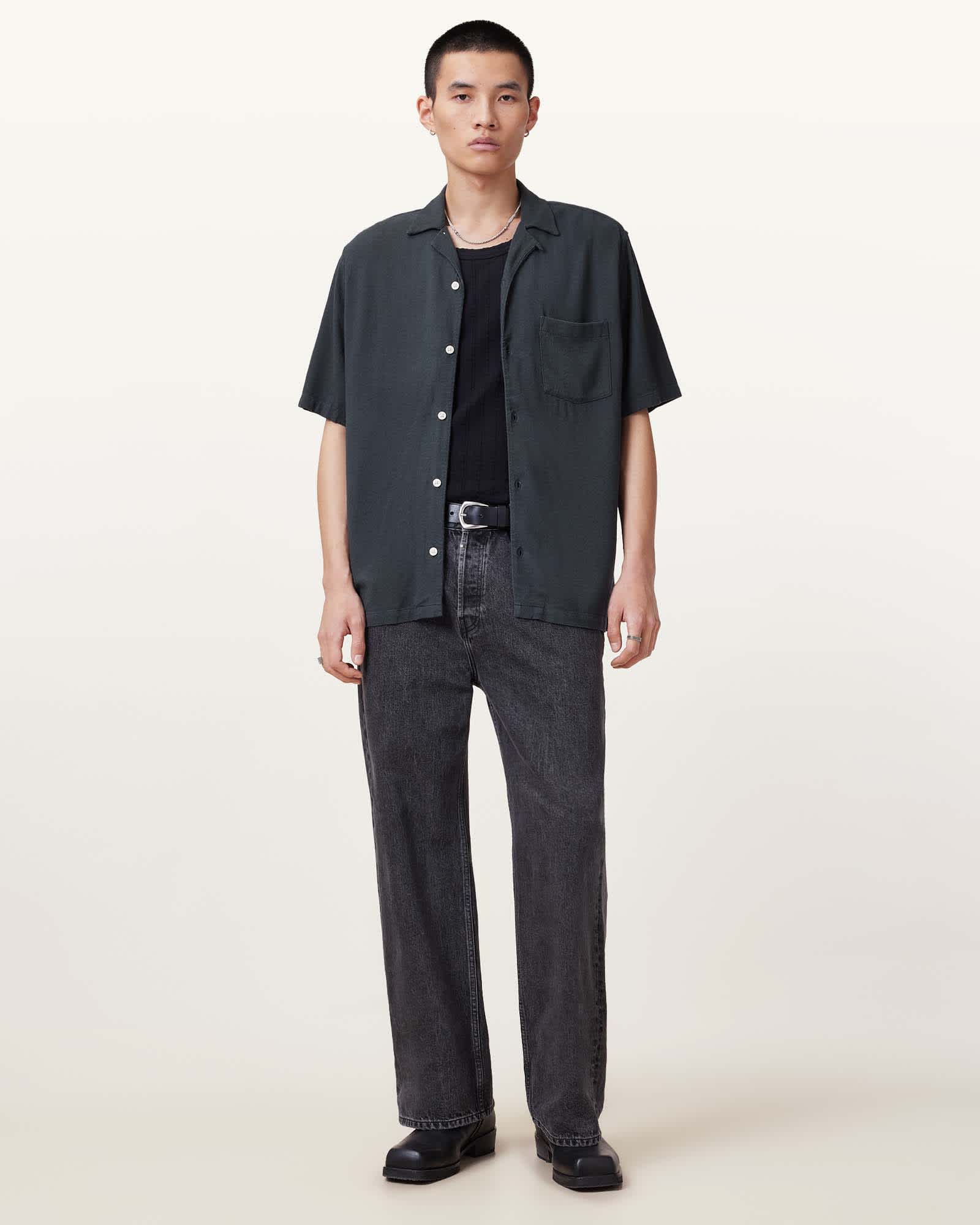 All Saints Cudi Short Sleeve Shirt Fountain Blue