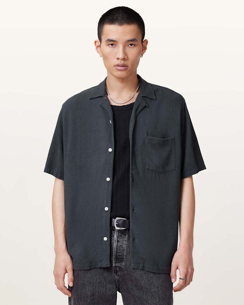 all saints Cudi Short Sleeve Shirt Fountain Blue