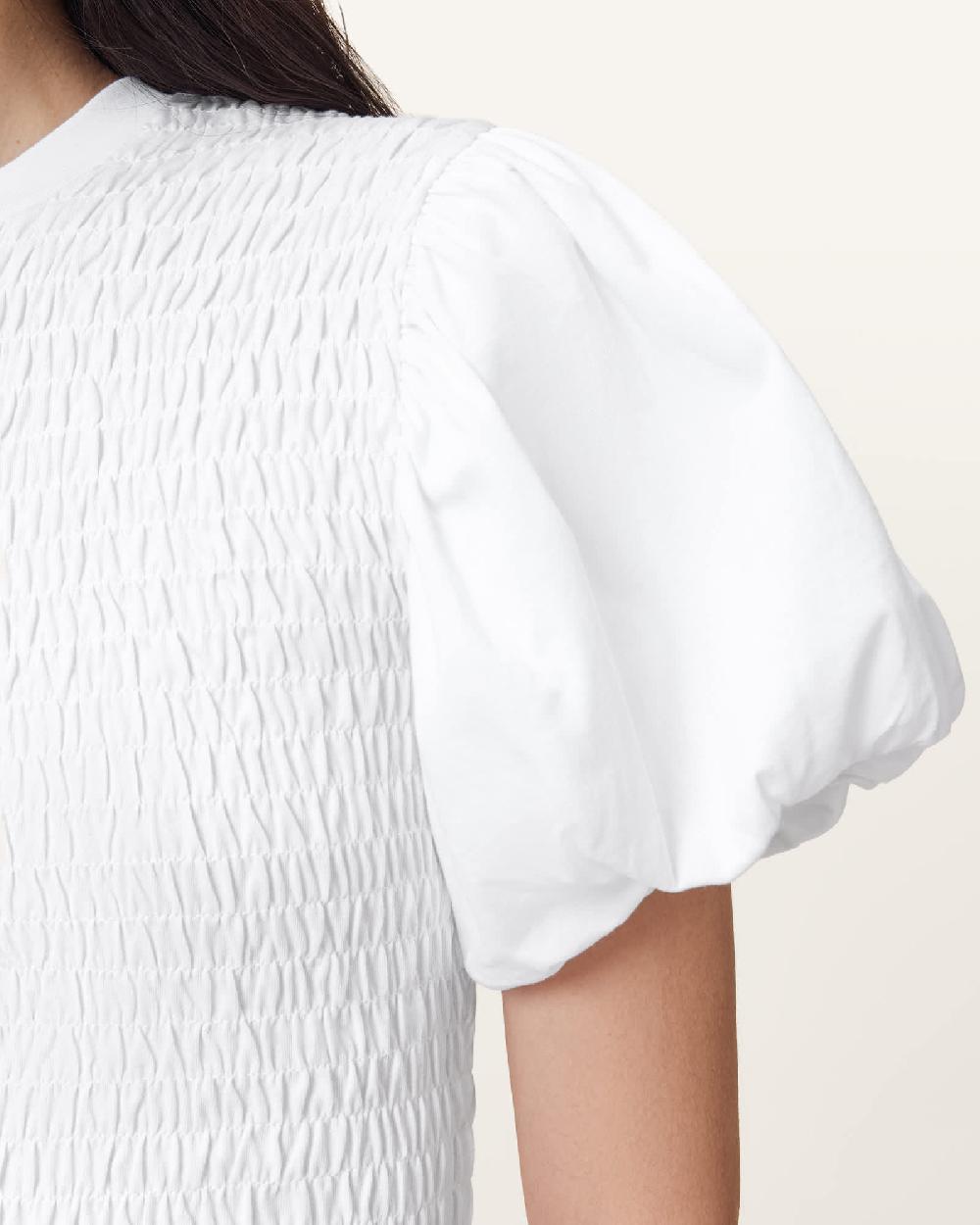 All Saints Dael Smocked Slim Top Optic White