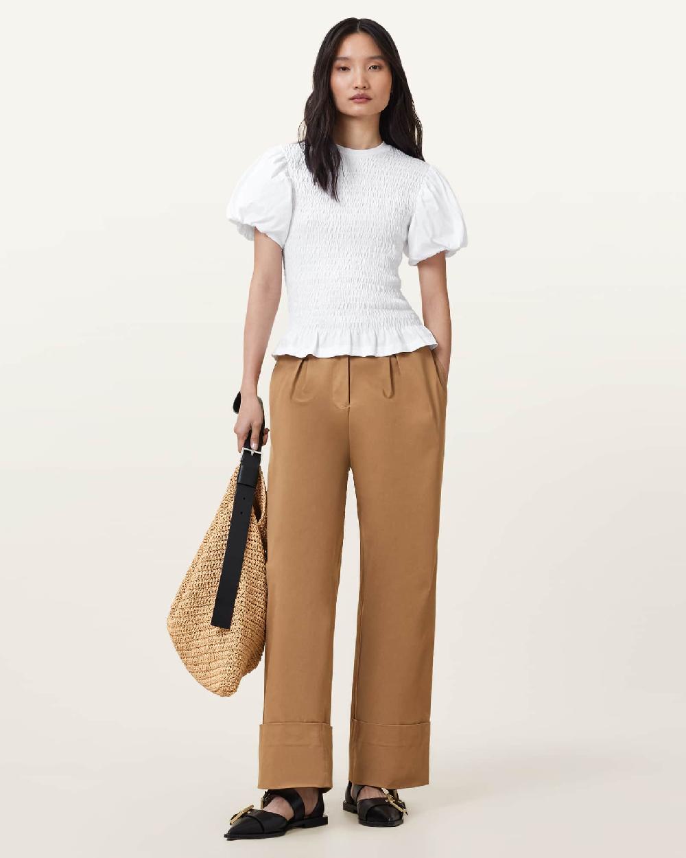 All Saints Dael Smocked Slim Top Optic White