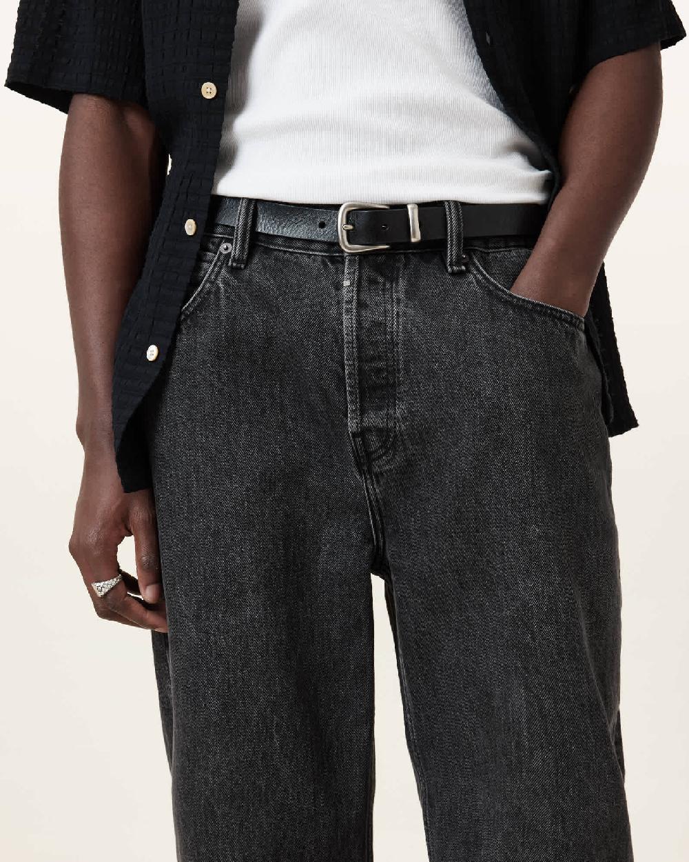 All Saints Daemon Leather Belt Black