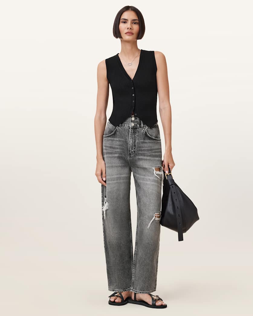 all saints Daisy Tapered-Leg Jeans Washed Grey