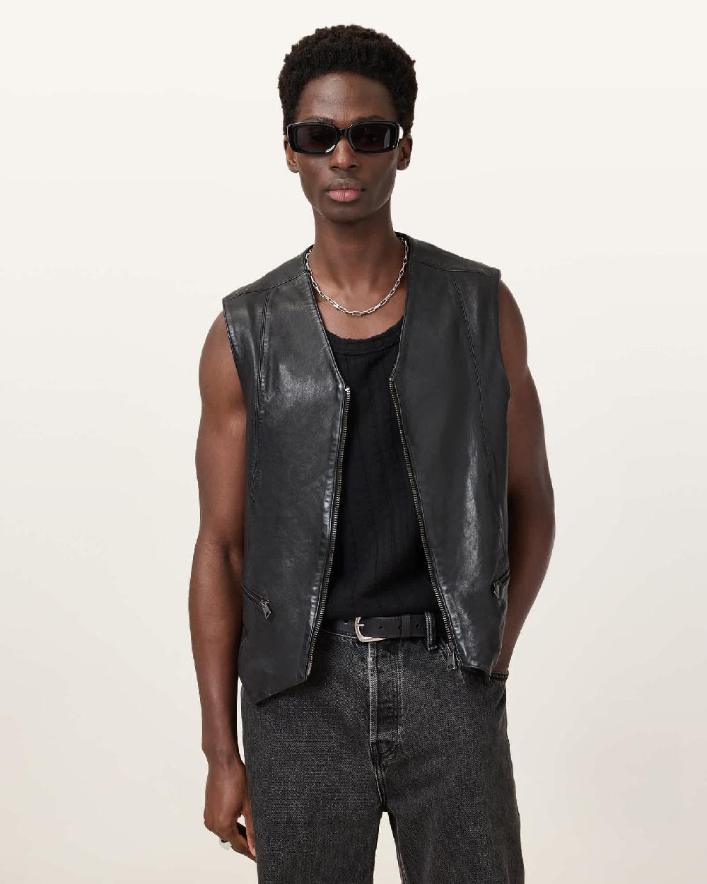 All Saints Davies Leather Vest Black