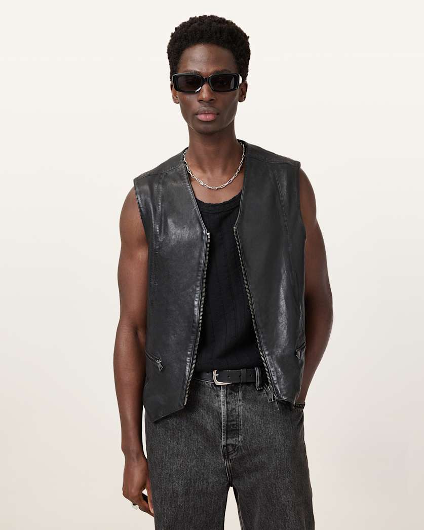 all saints Davies Leather Vest Black
