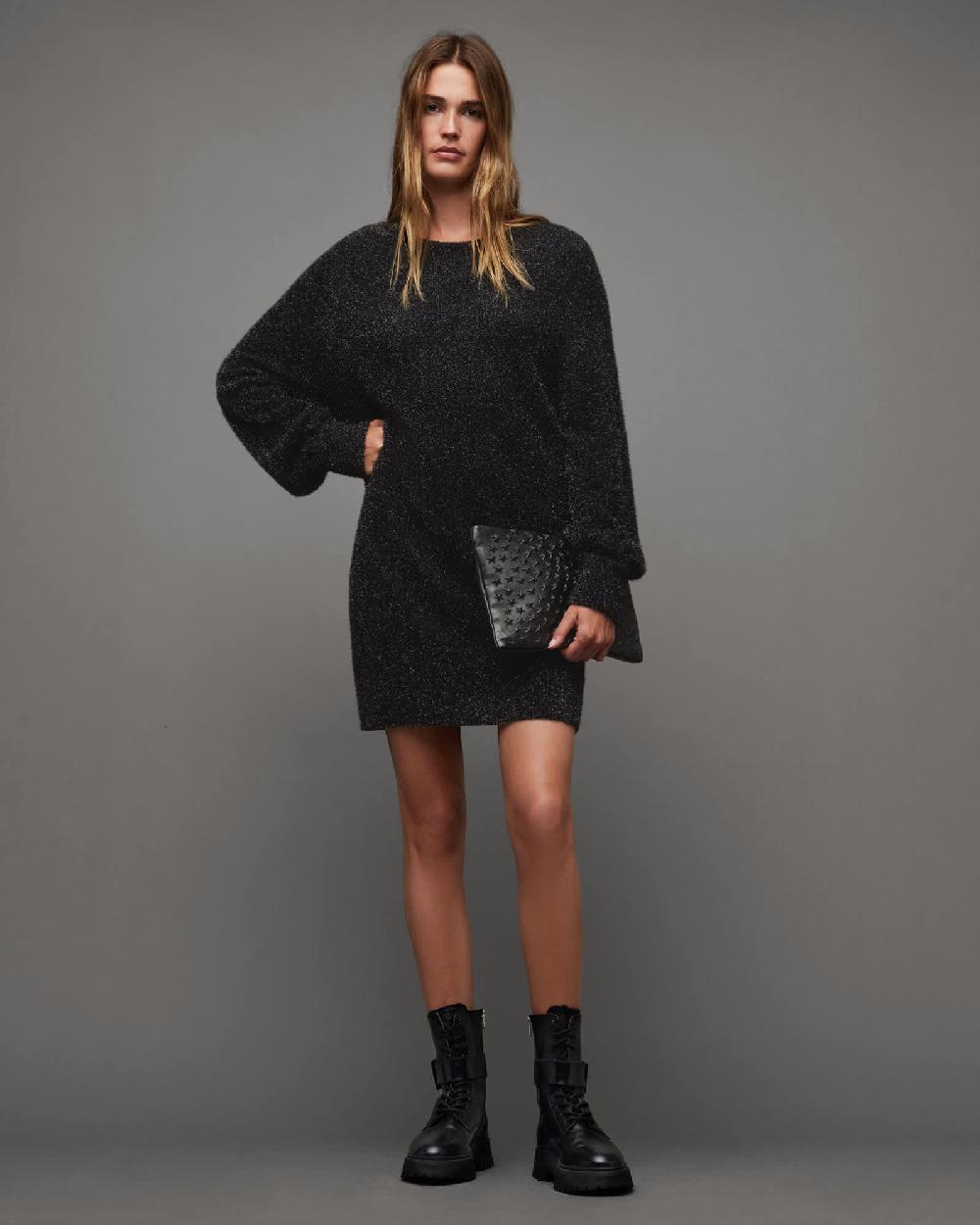 All Saints Dazzle Oversized Sweater Dress Black