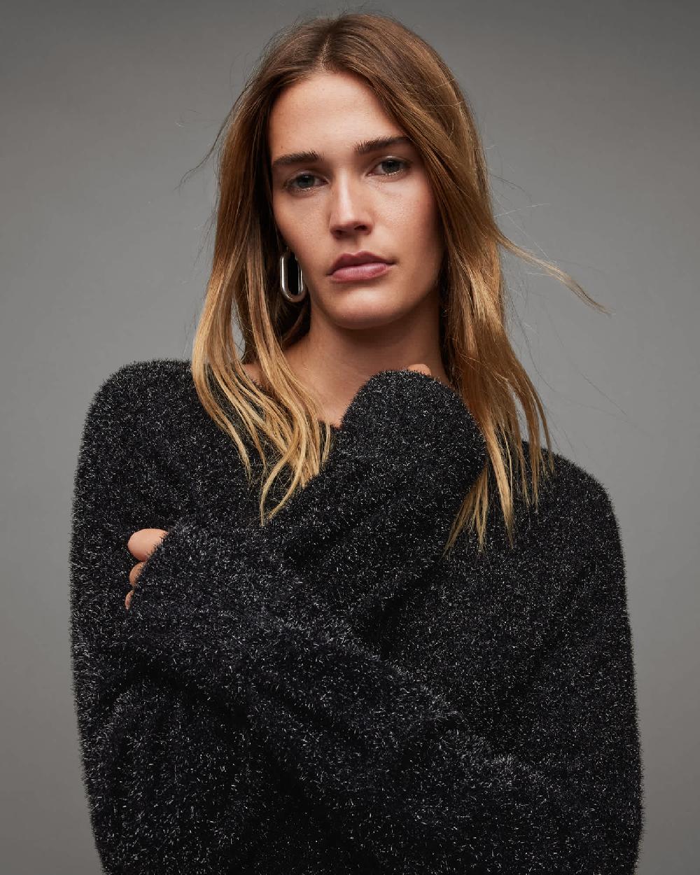 All Saints Dazzle Oversized Sweater Dress Black
