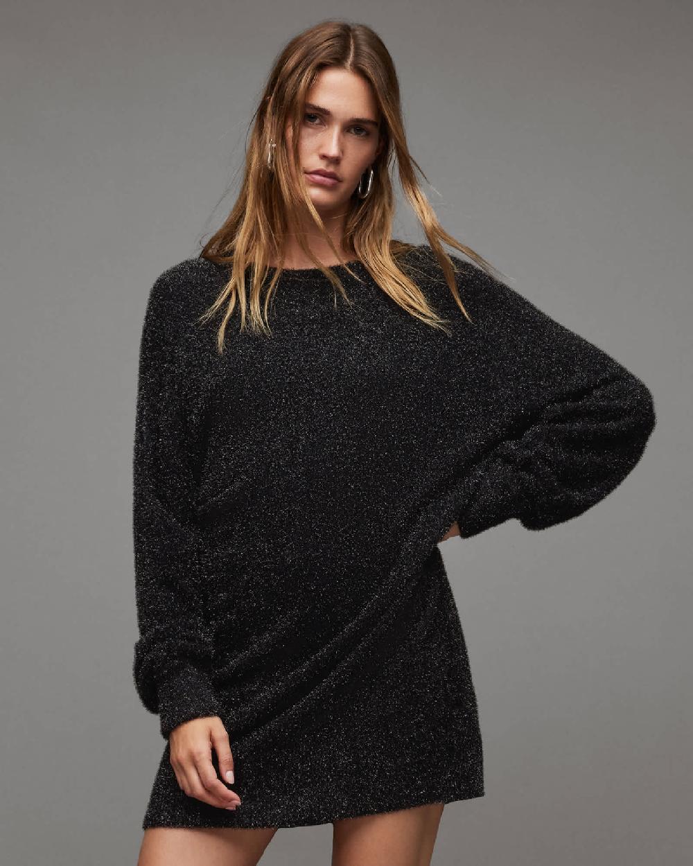 All Saints Dazzle Oversized Sweater Dress Black