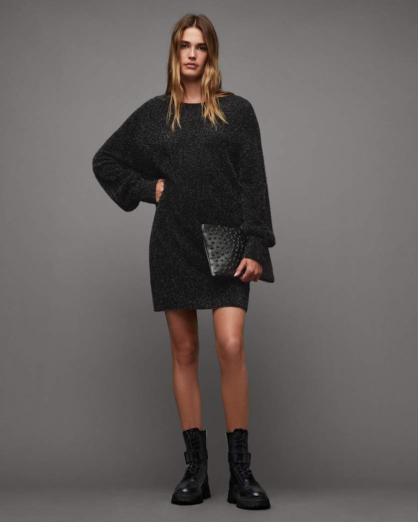 all saints Dazzle Oversized Sweater Dress Black