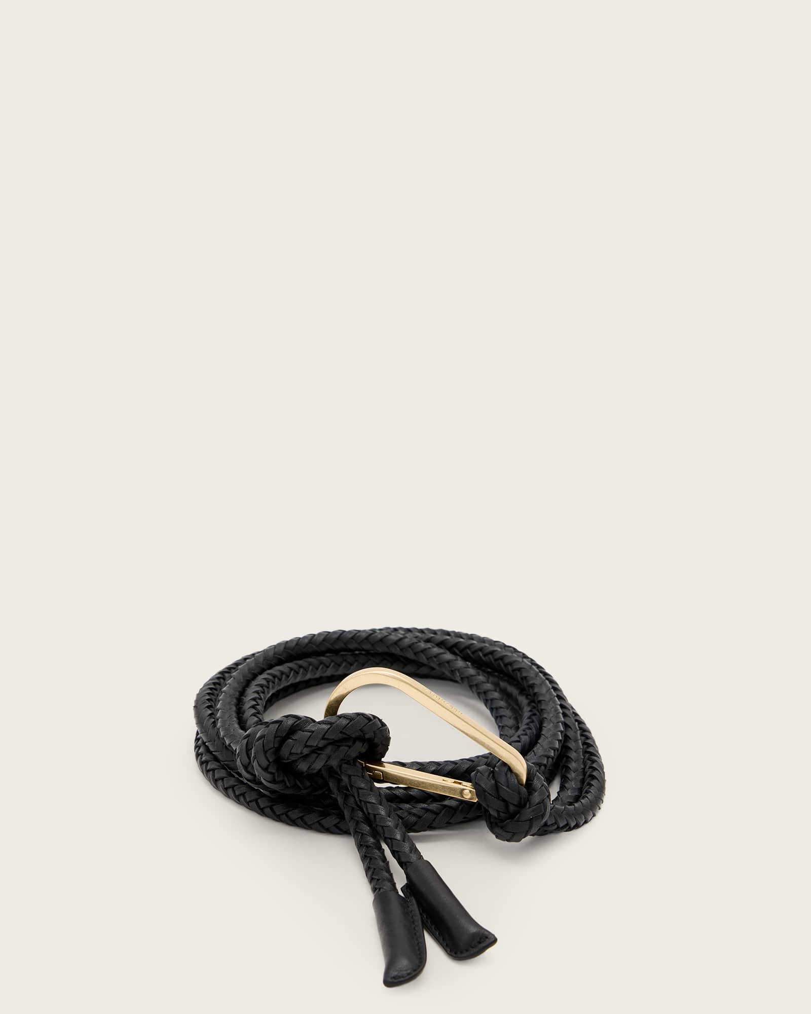 All Saints Demi Rope Leather Belt BLACK/WARM BRASS
