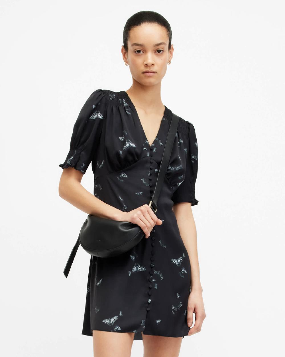 All Saints Demi V-Neck Mini Dress AGATHA BLACK