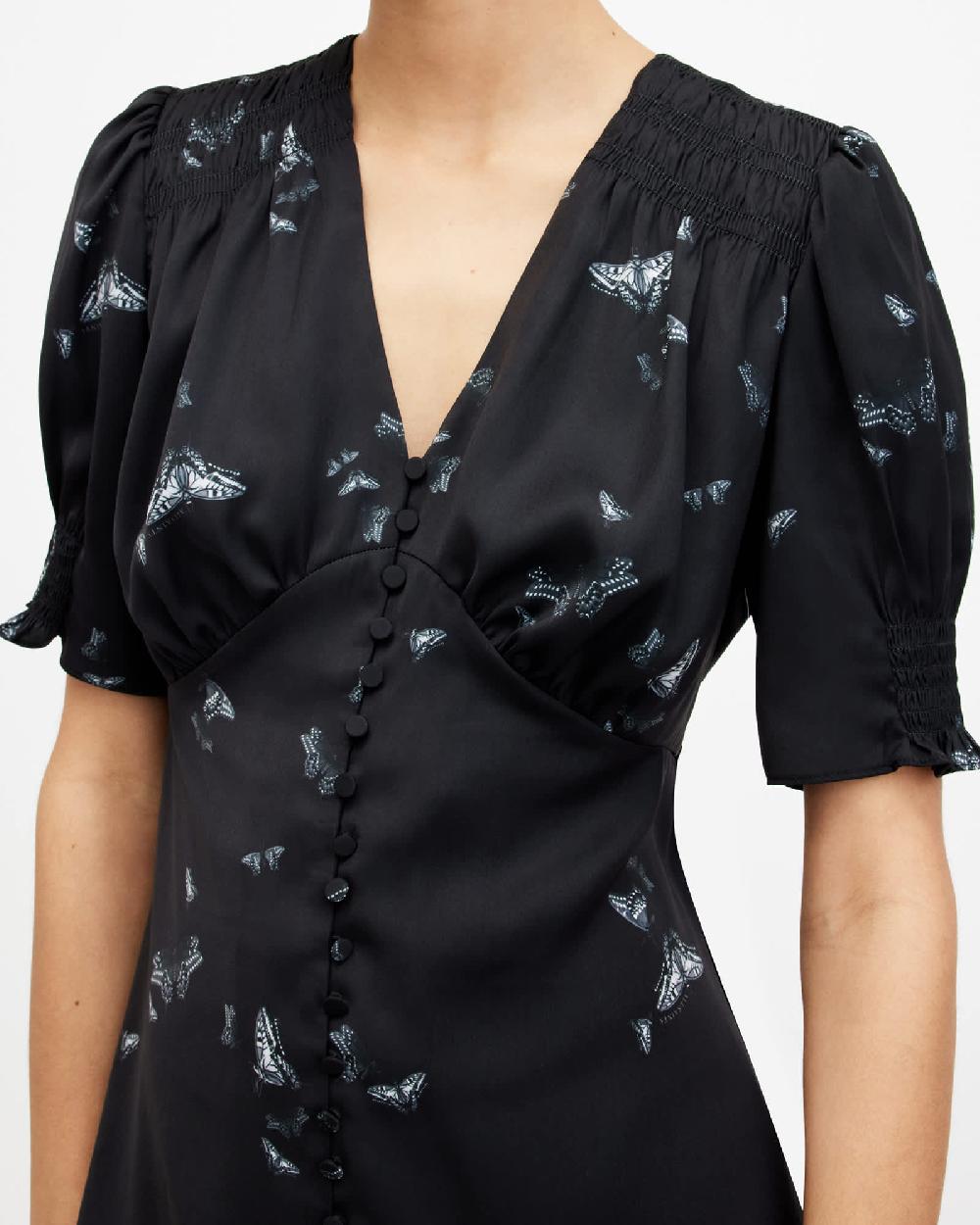 All Saints Demi V-Neck Mini Dress AGATHA BLACK