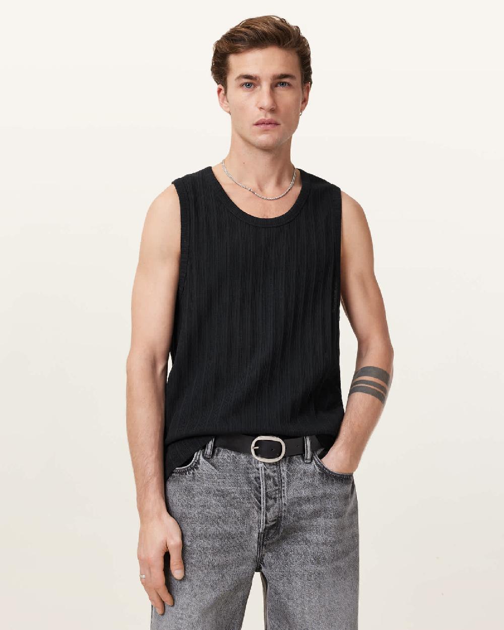 All Saints Denver Textured Vest Jet Black