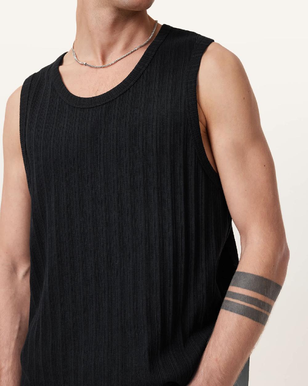 All Saints Denver Textured Vest Jet Black