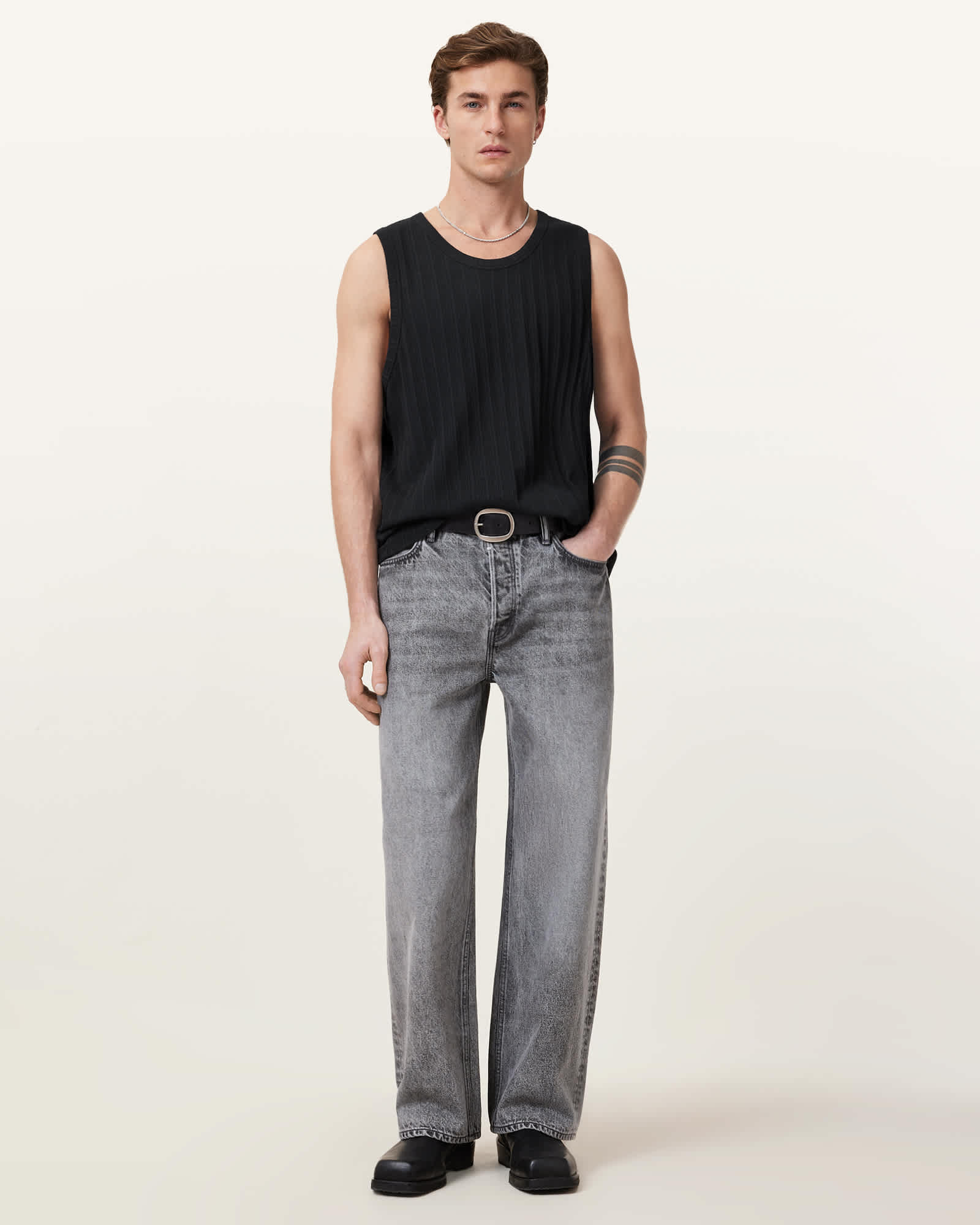 All Saints Denver Textured Vest Jet Black