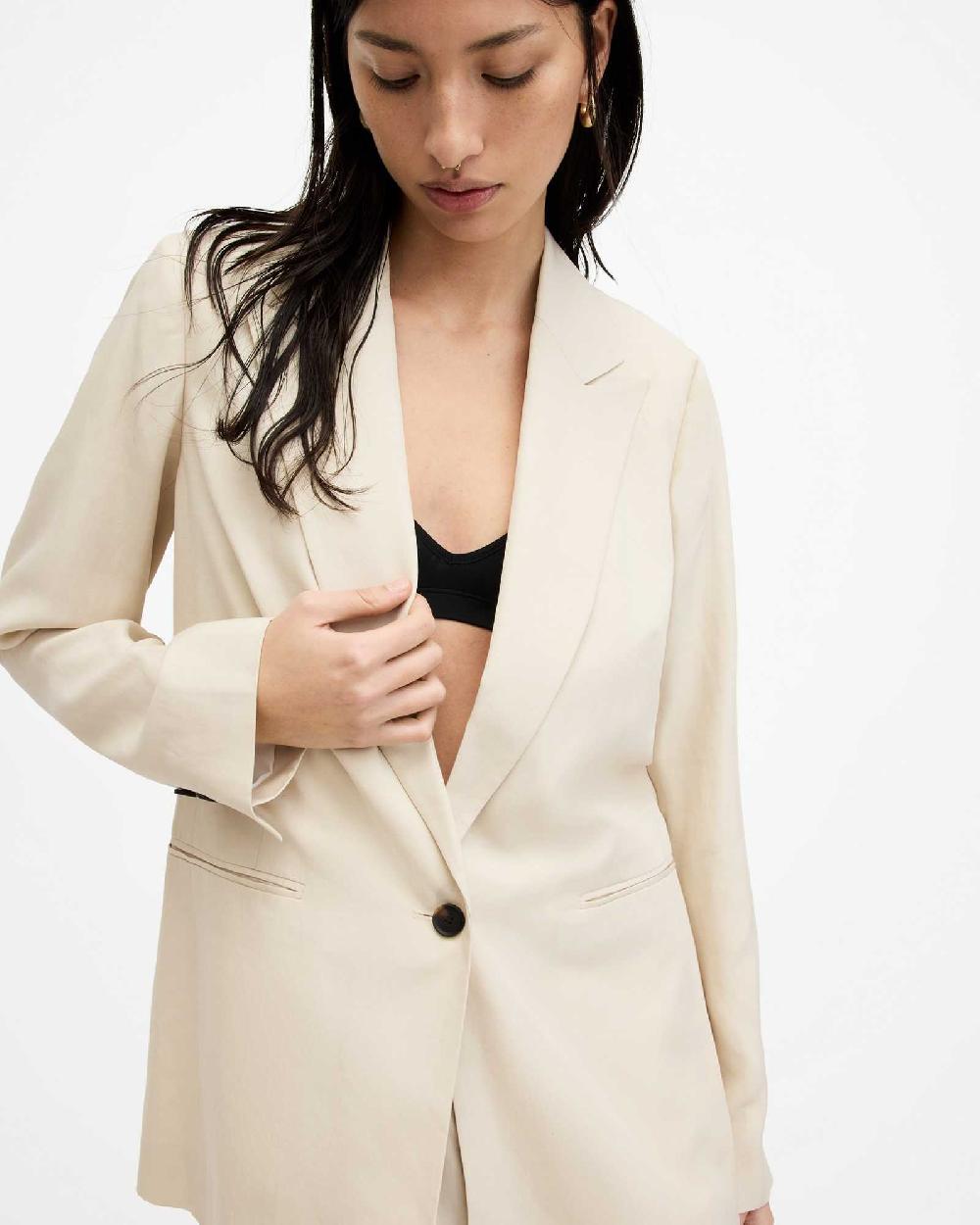 All Saints Deri Lyn Linen Blend Blazer Cream White