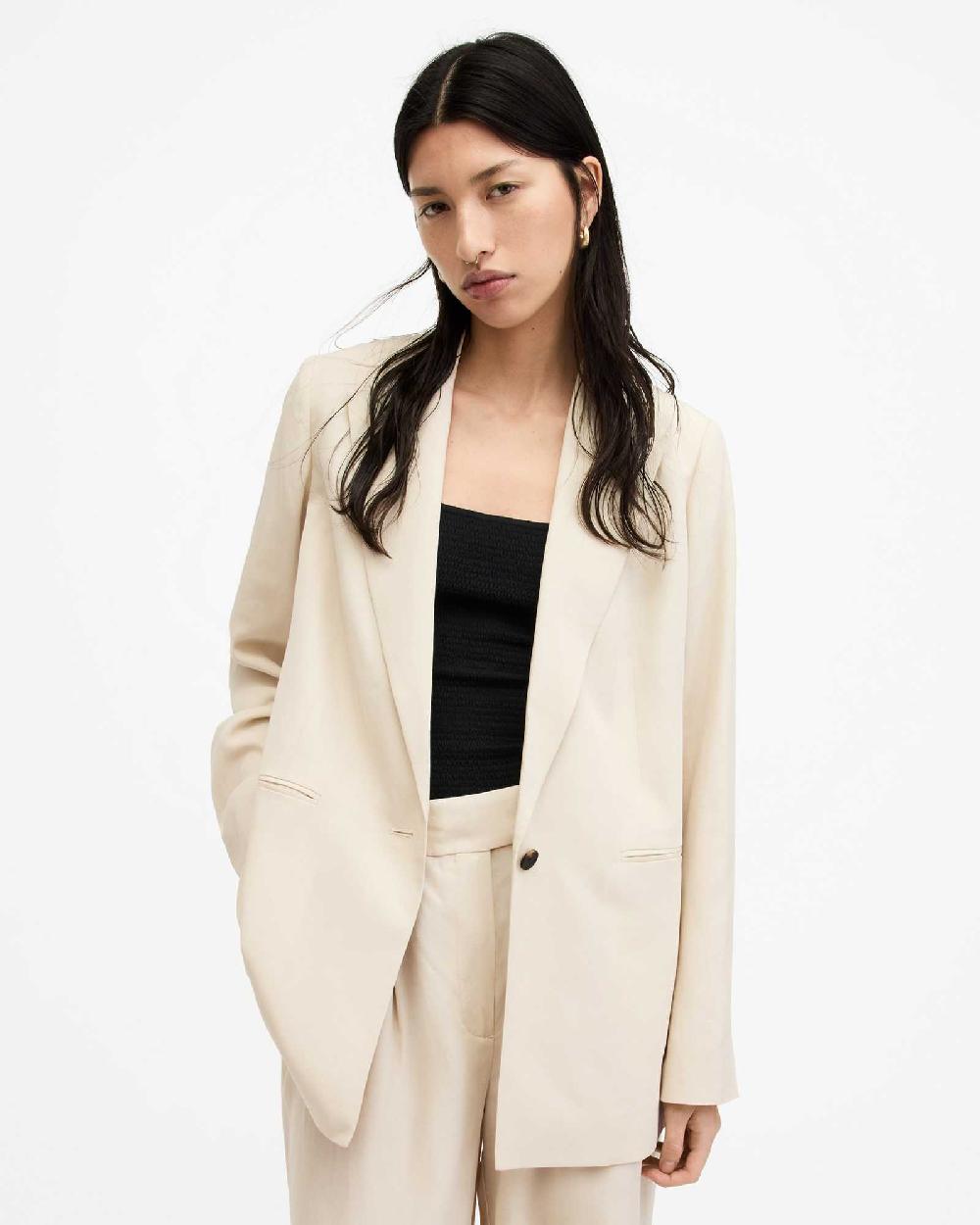 All Saints Deri Lyn Linen Blend Blazer Cream White
