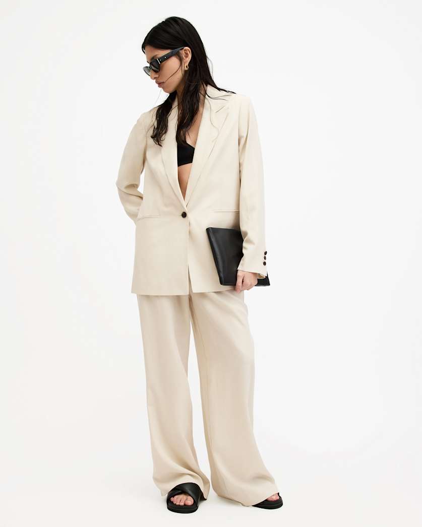 all saints Deri Lyn Linen Blend Blazer Cream White