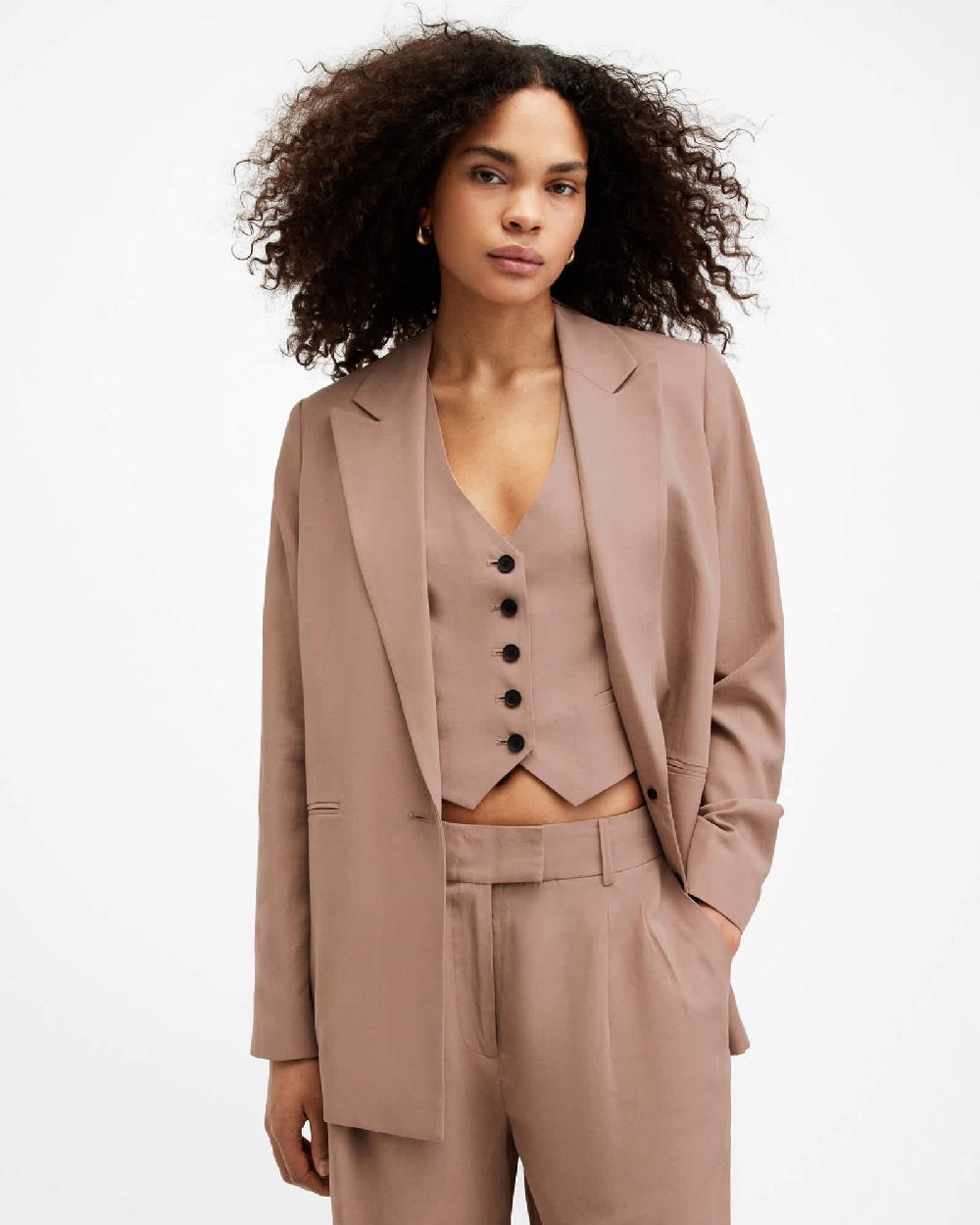 All Saints Deri Lyn Linen Blend Blazer Doe Brown