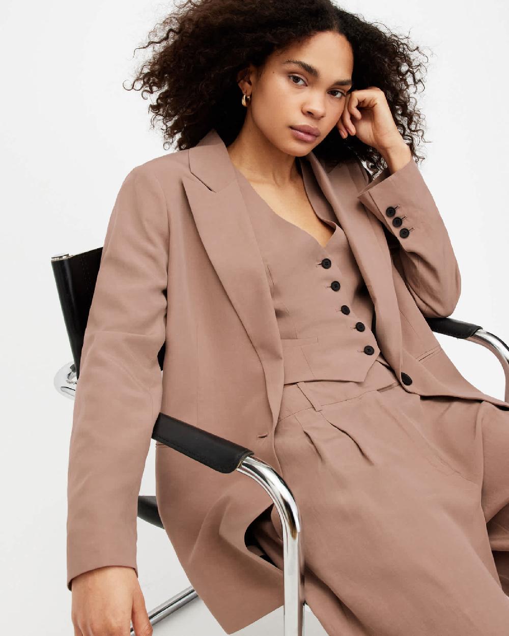 All Saints Deri Lyn Linen Blend Blazer Doe Brown